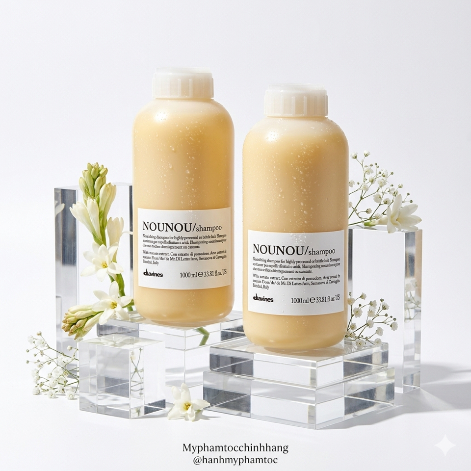 Bộ sản phẩm DAVINES NOUNOU gồm dầu gội, dầu xả và hấp – được thiết kế đặc biệt cho tóc nhuộm, tẩy, tóc khô yếu cần phục hồi sâu