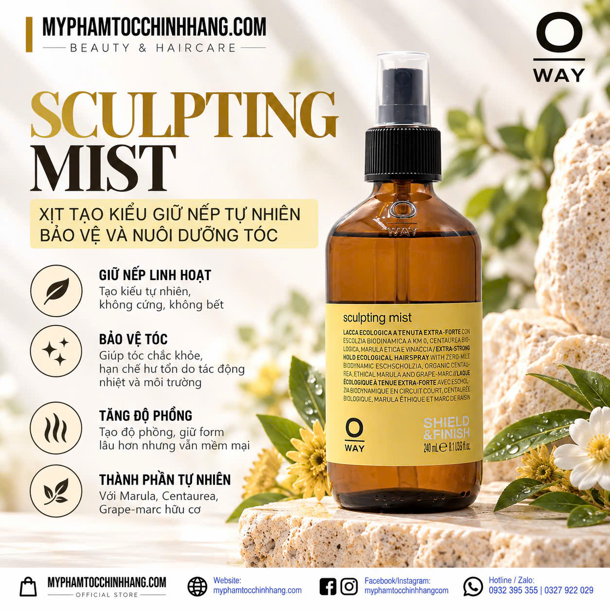 Oway Sculpting Mist 240ml – Xịt Tạo Kiểu Giữ Nếp Siêu Mạnh, Tạo Độ Phồng Tự Nhiên
