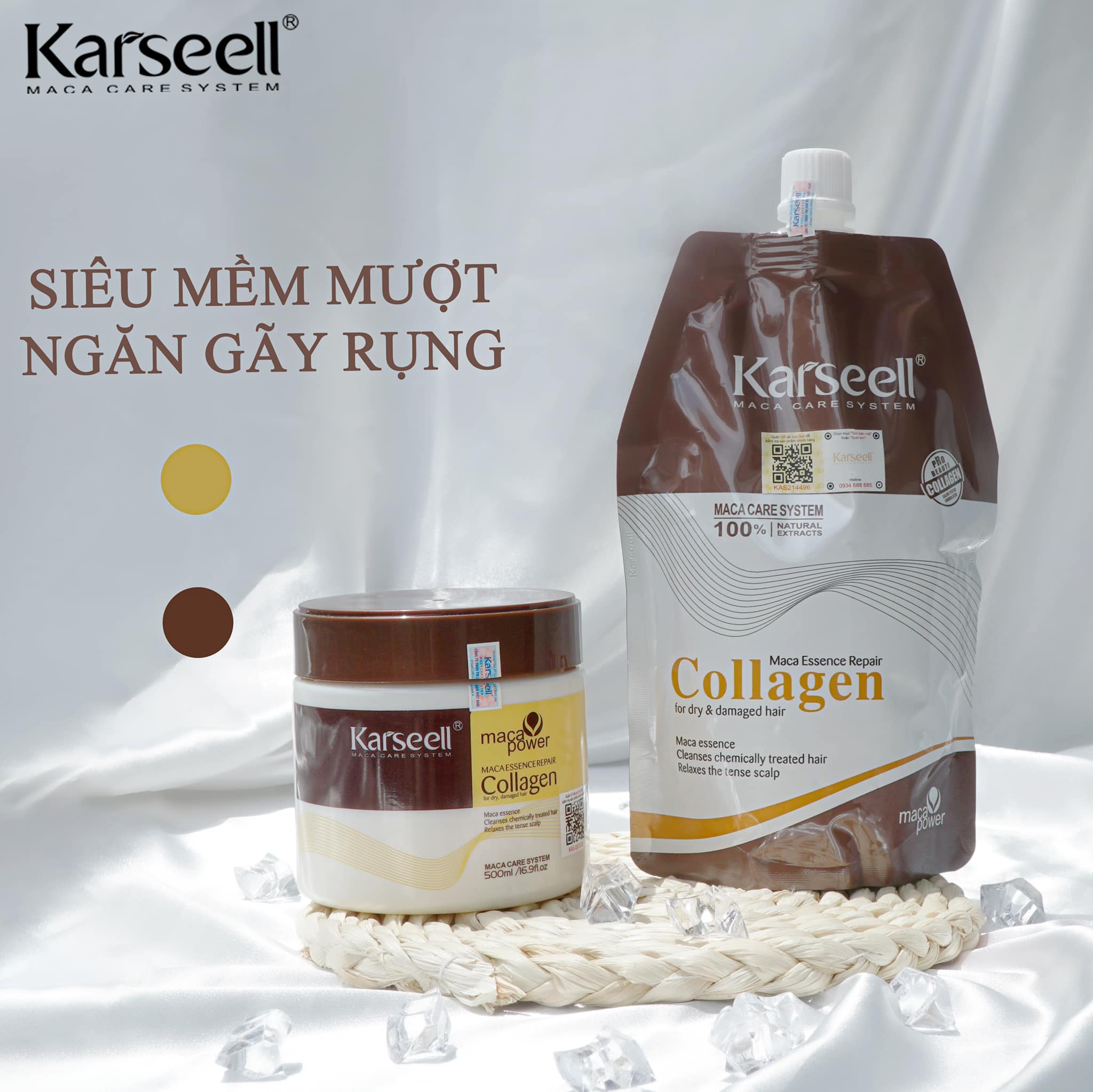 DẦU HẤP TÓC KARSEELL MACA COLLAGEN SIÊU MỀM MƯỢT TÓC 500ML (DẠNG HŨ)