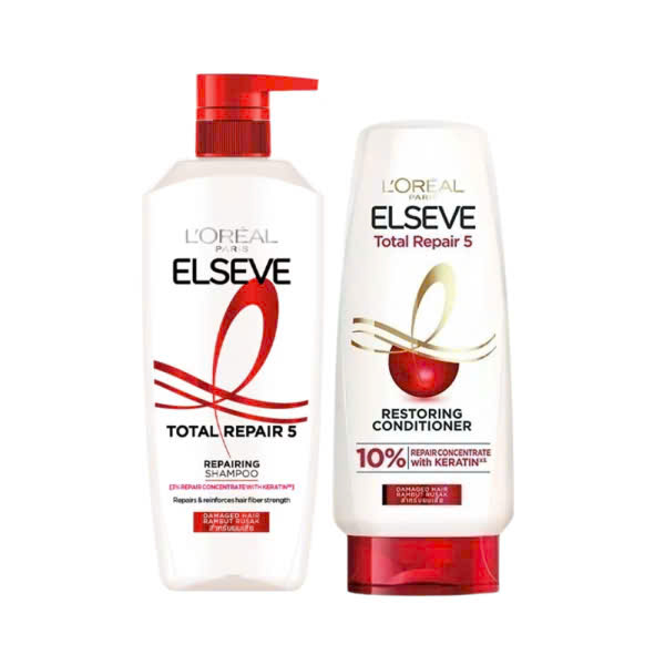 Bộ Dầu Gội Dầu Xả Phục Hồi Tóc Hư Tổn 5 L’Oréal Paris Elseve Total Repair 5