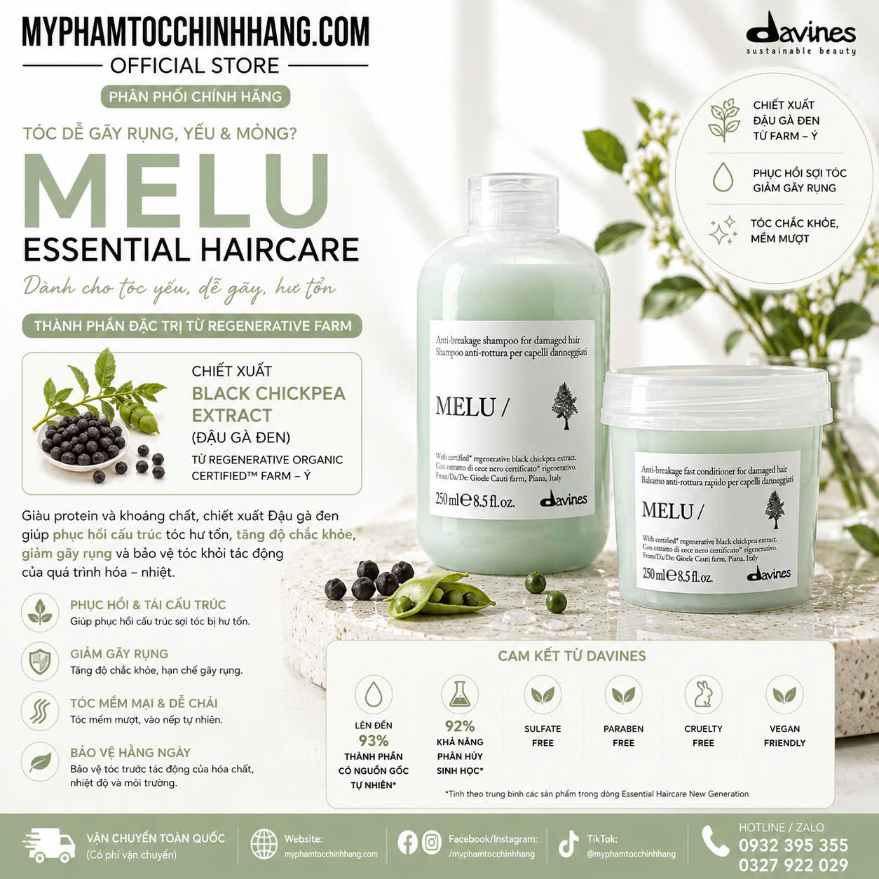 Dầu gội- Dầu xả Davines MELU giảm đứt gãy chẻ ngọn, dưỡng tóc chắc khoẻ 250ml