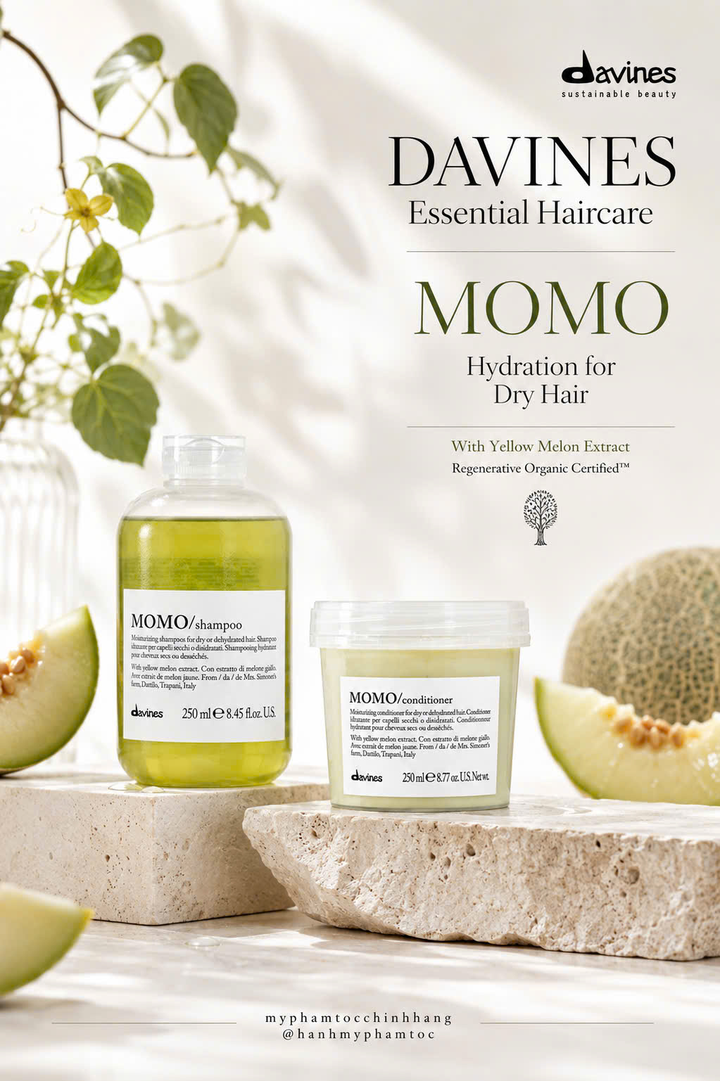 Dầu gội xả Davines MOMO cung cấp độ ẩm cho tóc khô, thiếu ẩm 250ml