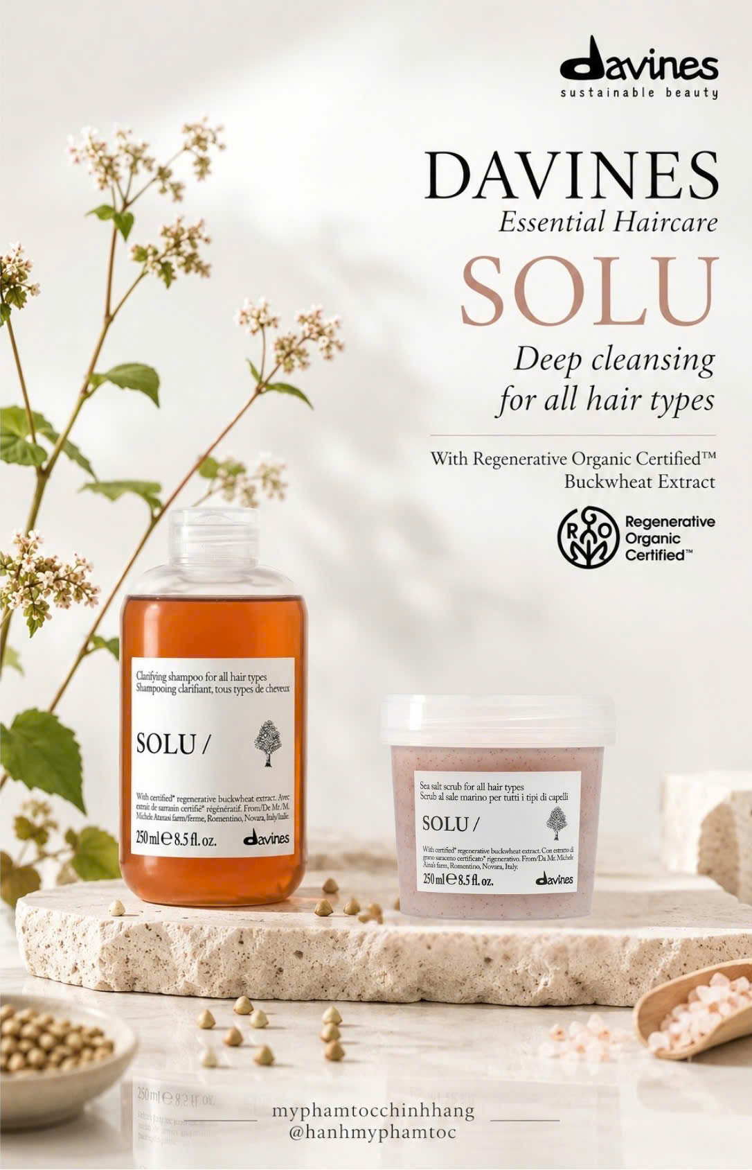 Dầu gội Davines SOLU làm sạch sâu cho da đầu và tóc Davines SOLU Shampoo – Deep Cleansing Shampoo with Buckwheat Extract) 250ml