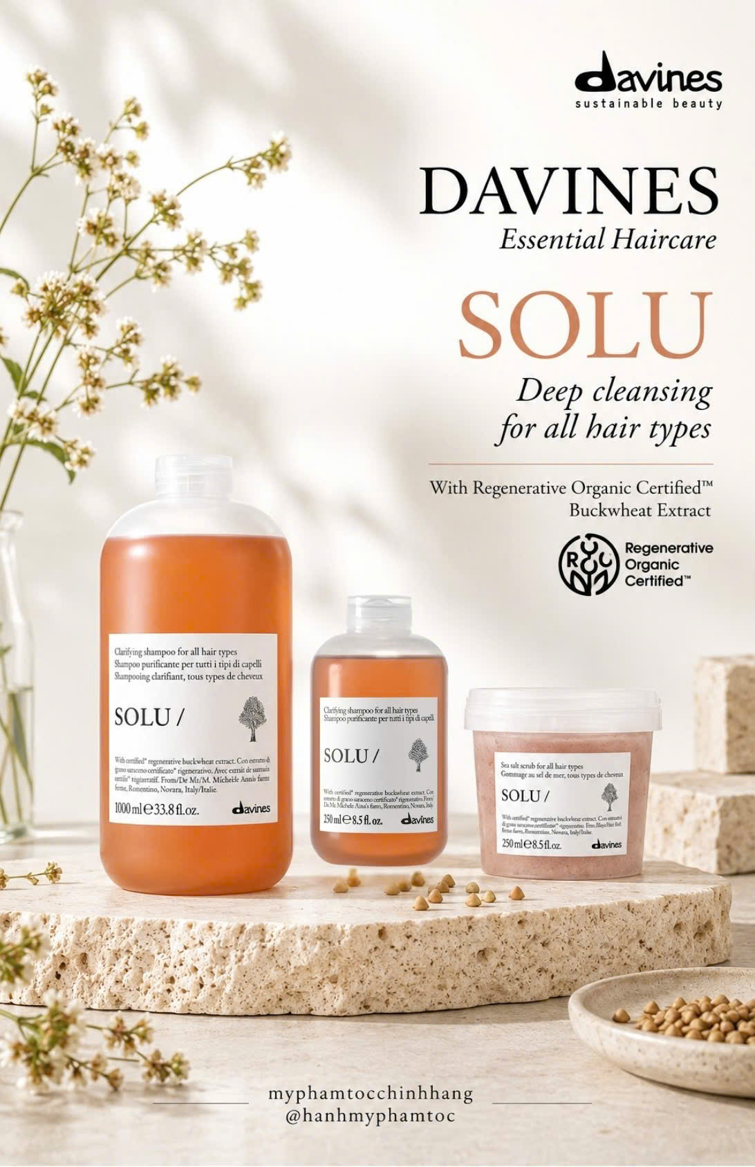 Dầu gội Davines SOLU làm sạch sâu cho da đầu và tóc Davines SOLU Shampoo – Deep Cleansing Shampoo with Buckwheat Extract) 250ml