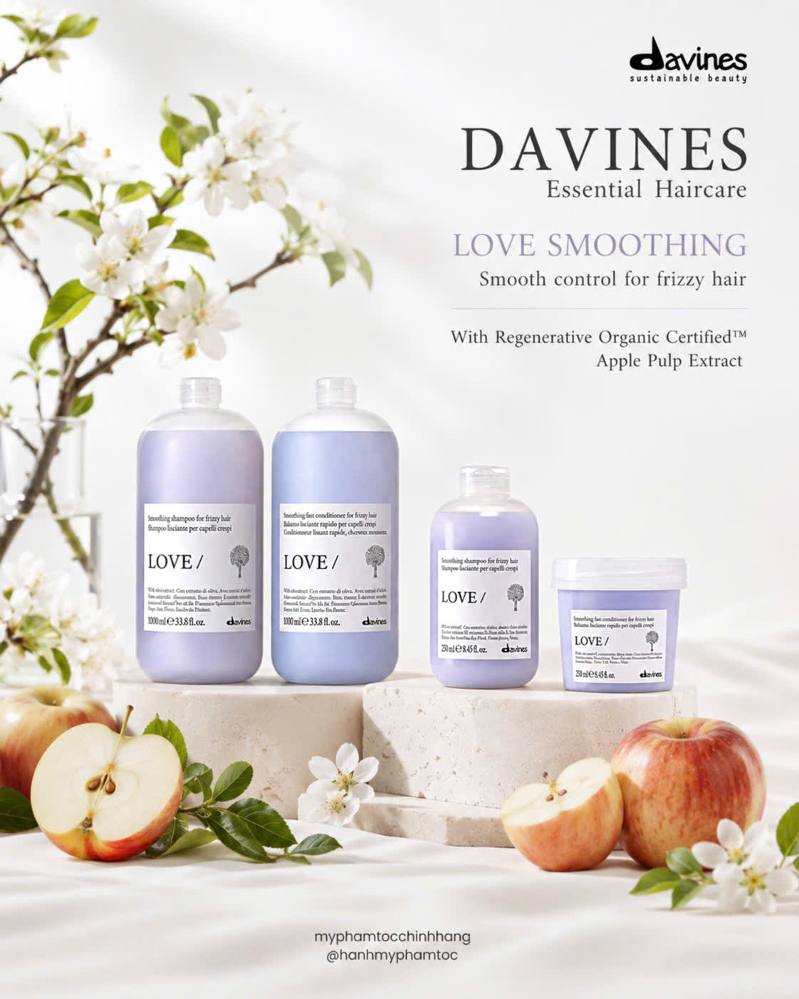 Dầu gội – dầu xả- Ủ làm suôn mượt tóc Davines Essential Haircare LOVE Smoothing