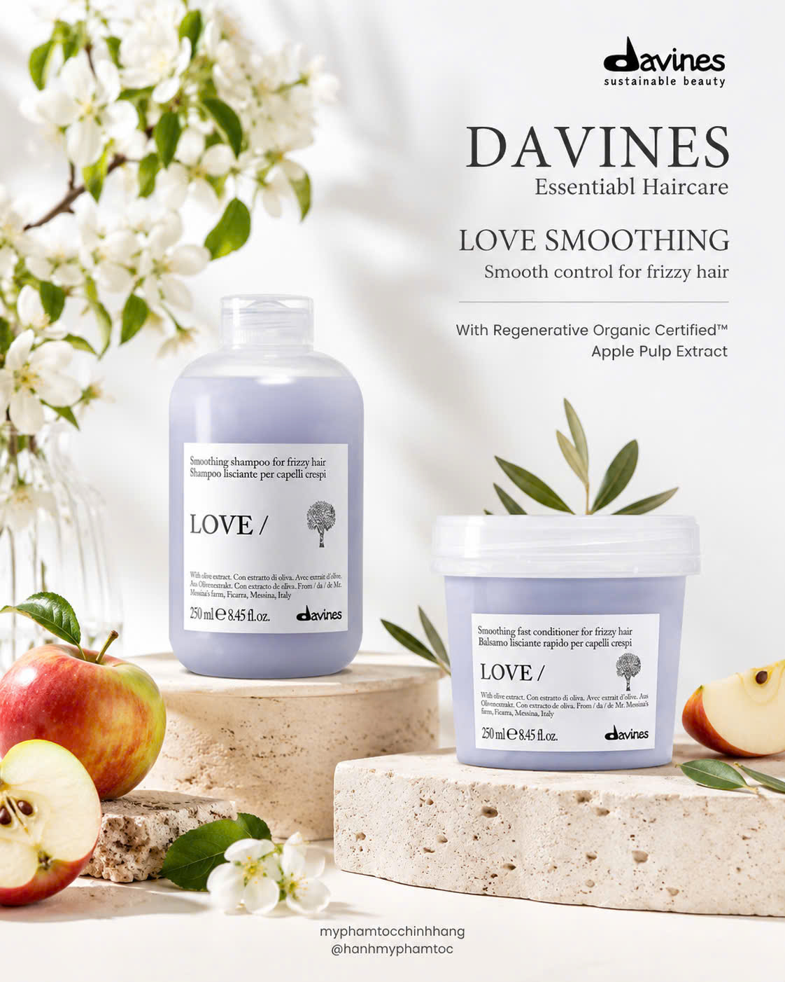 Dầu gội – dầu xả- Ủ làm suôn mượt tóc Davines Essential Haircare LOVE Smoothing