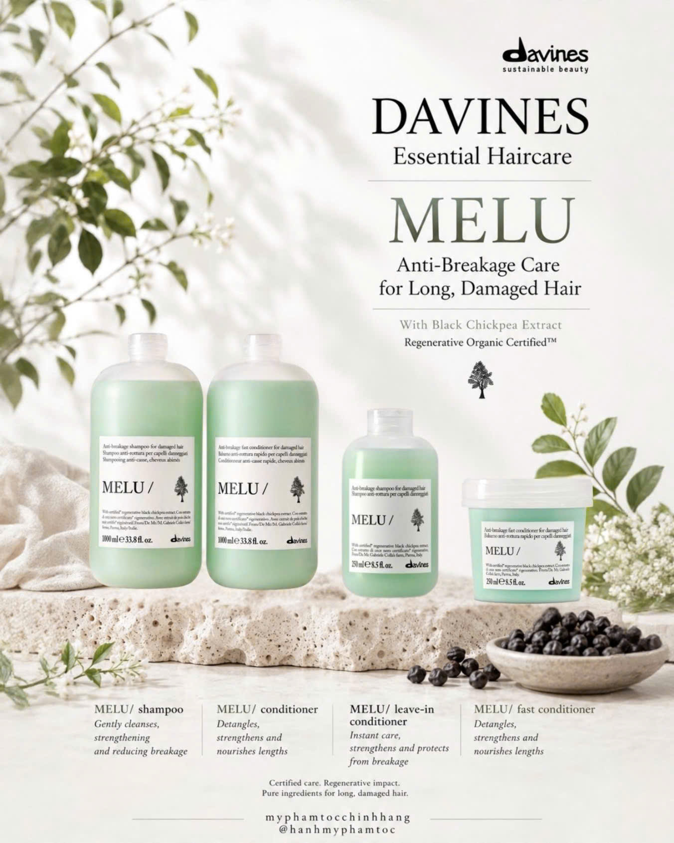 Dầu gội- Dầu xả Davines MELU giảm đứt gãy chẻ ngọn, dưỡng tóc chắc khoẻ 250ml