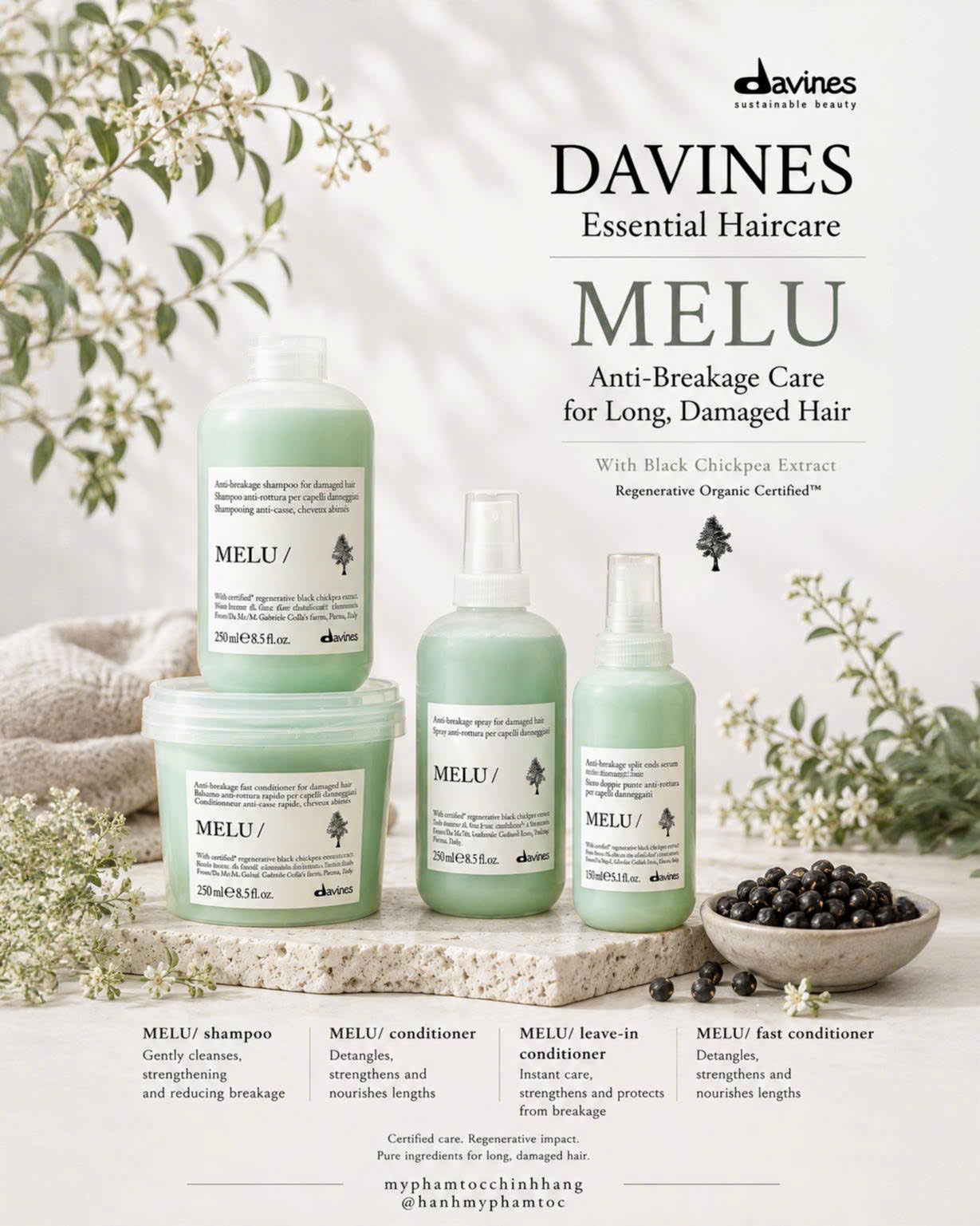 Dầu gội- Dầu xả Davines MELU giảm đứt gãy chẻ ngọn, dưỡng tóc chắc khoẻ 250ml