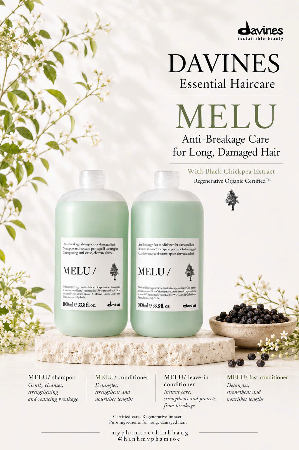 Dầu gội- Dầu xả Davines MELU giảm đứt gãy chẻ ngọn, dưỡng tóc chắc khoẻ 250ml