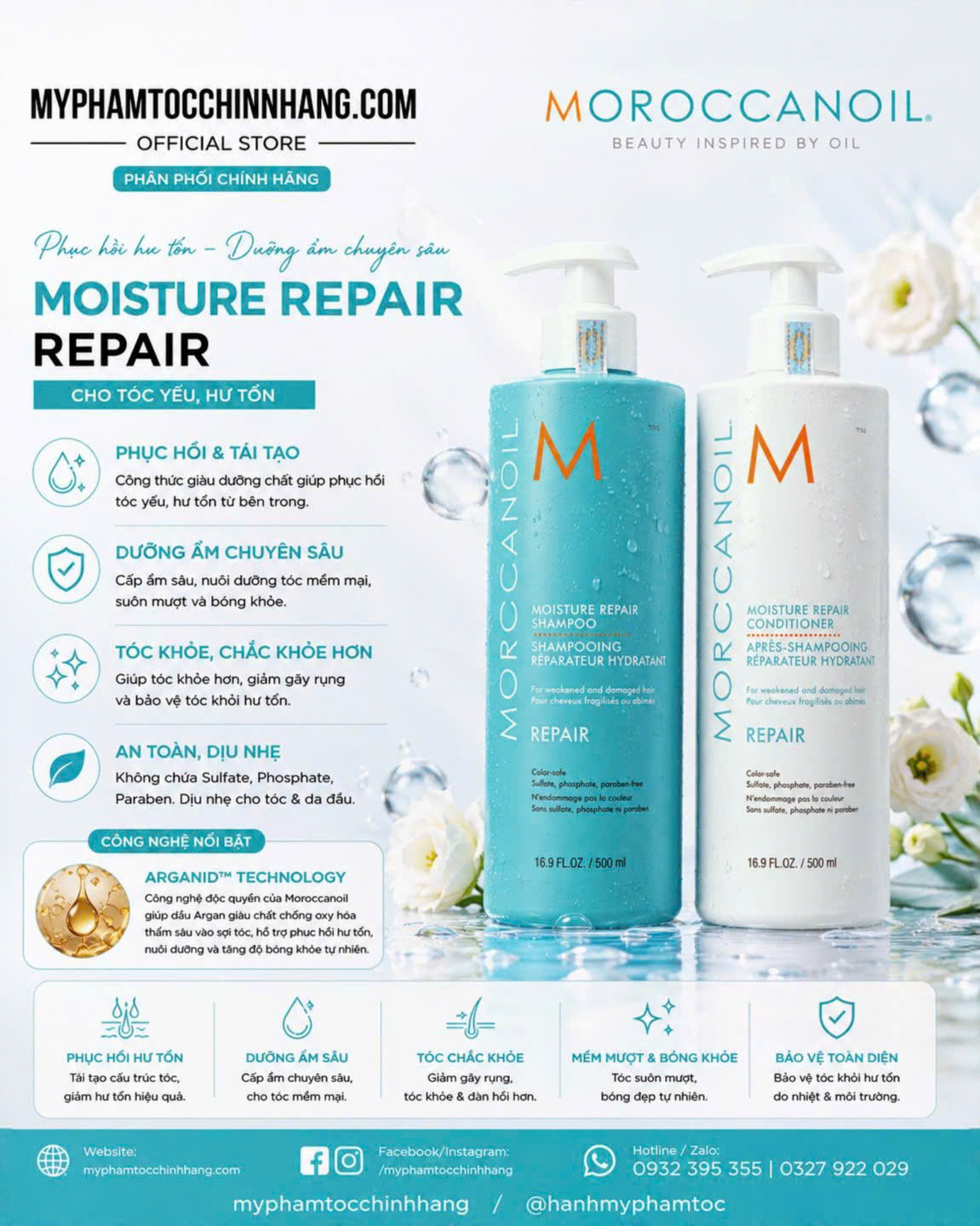 Dầu Gội & Dầu Xả Phục Hồi Moroccanoil Moisture Repair Shampoo & Conditioner