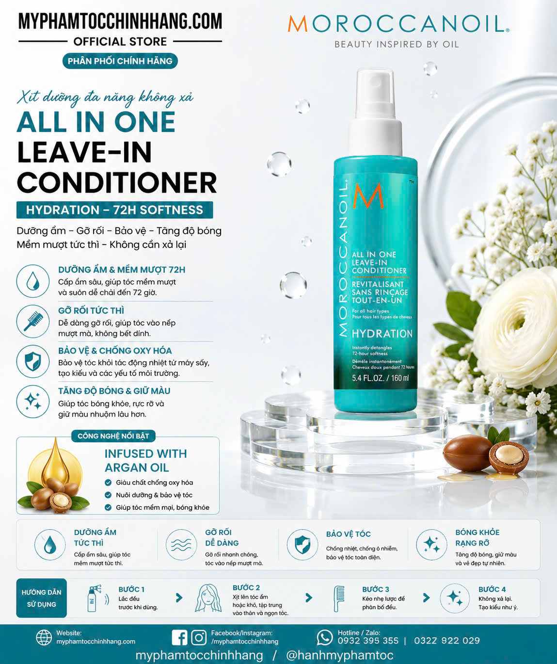 Xịt Bảo Vệ Toàn Diện Moroccanoil All in One Leave-in Protect 160ml