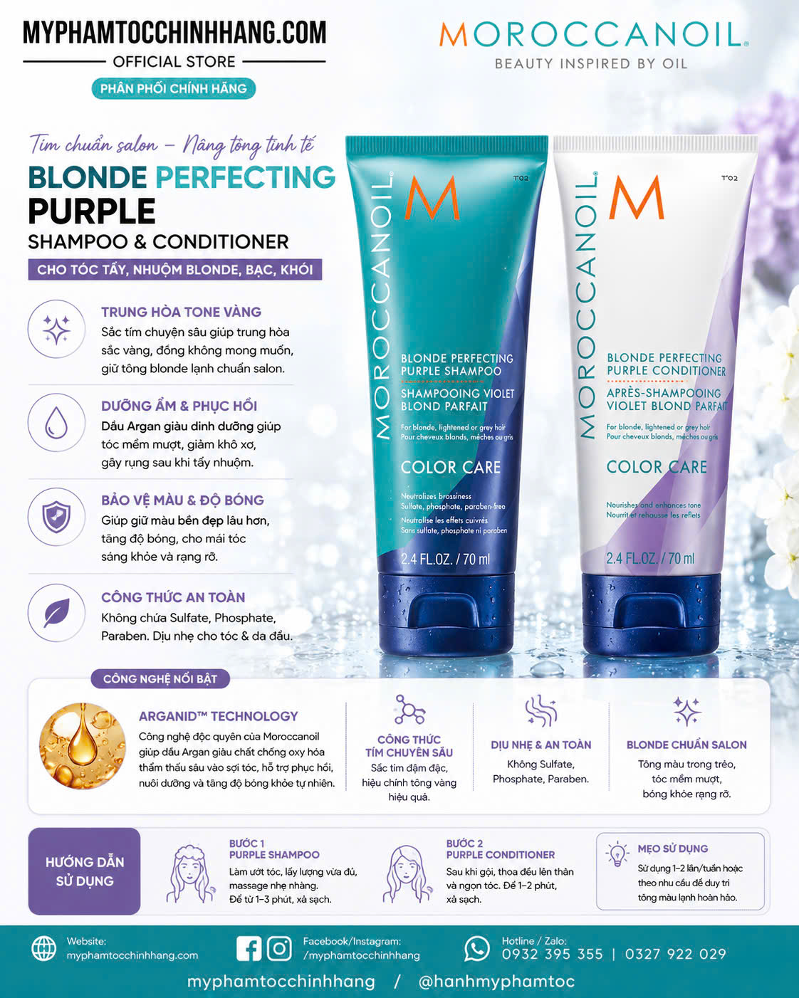 Dầu Gội Moroccanoil Tím Khử Ánh Vàng (Moroccanoil Blonde Perfecting Purple 200ml/ 1000ml
