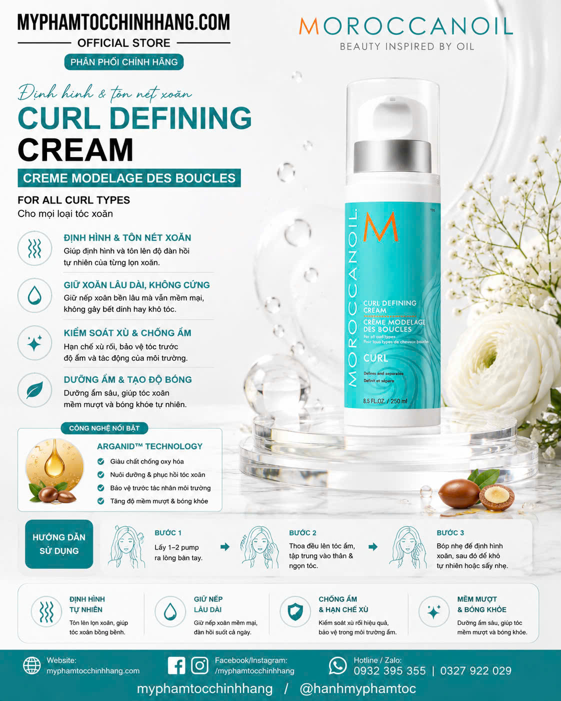 Kem Định Hình Xoăn Moroccanoil Curl Defining Cream 250ml