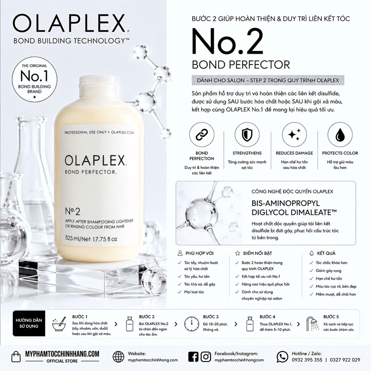 Bộ phục hồi tóc chuyên sâu Olaplex No.1 & No.2 dung tích 525ml SALON KIT