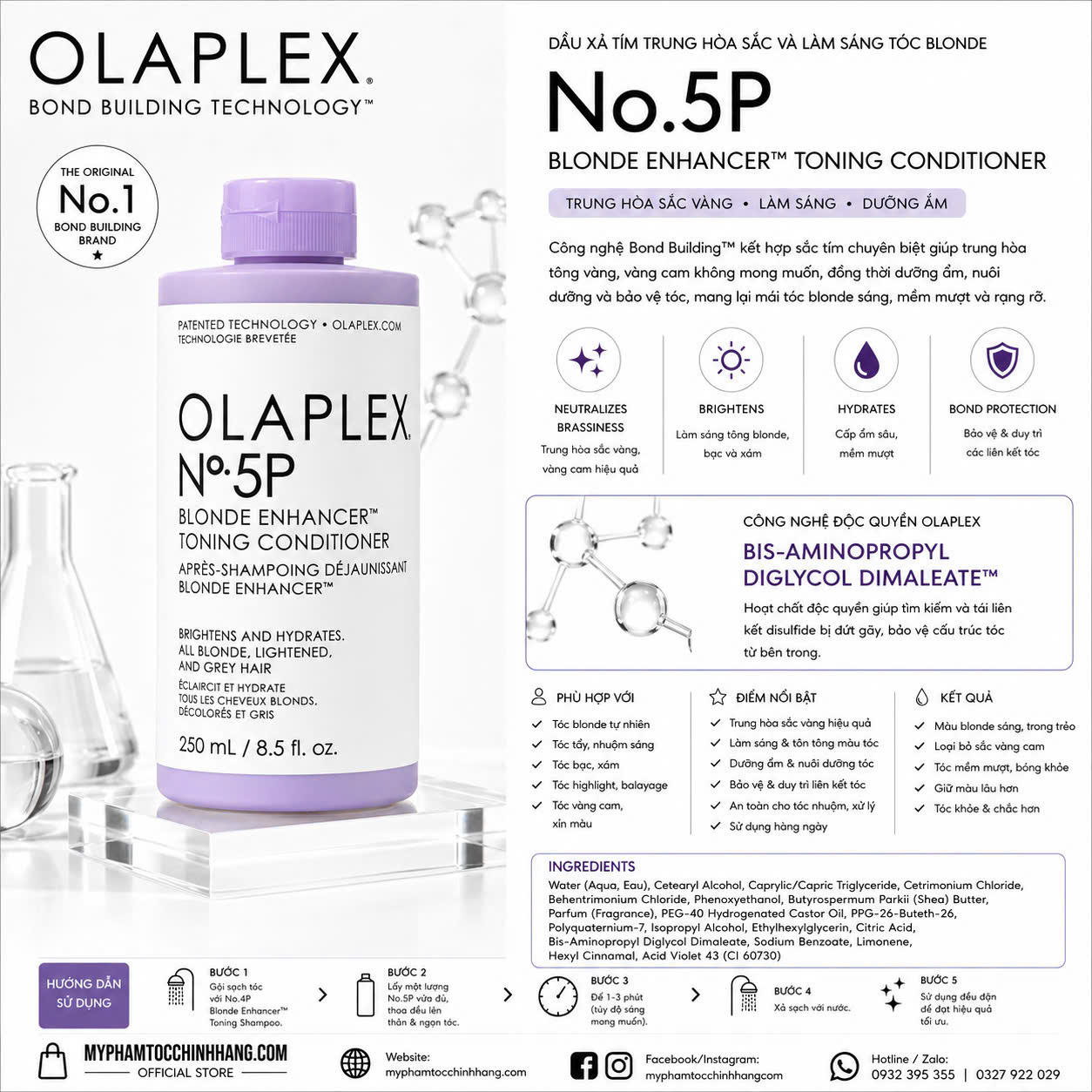 Bộ đôi chăm sóc tóc tím chuyên dụng cho tóc tẩy, tóc sáng màu OLAPLEX No.4P và OLAPLEX No.5P