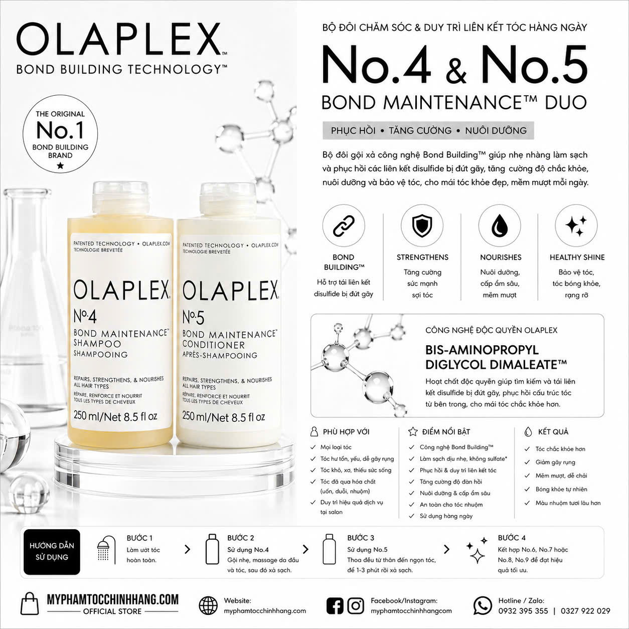 Bộ đôi dầu gội OLAPLEX No.4 và dầu xả OLAPLEX No.5