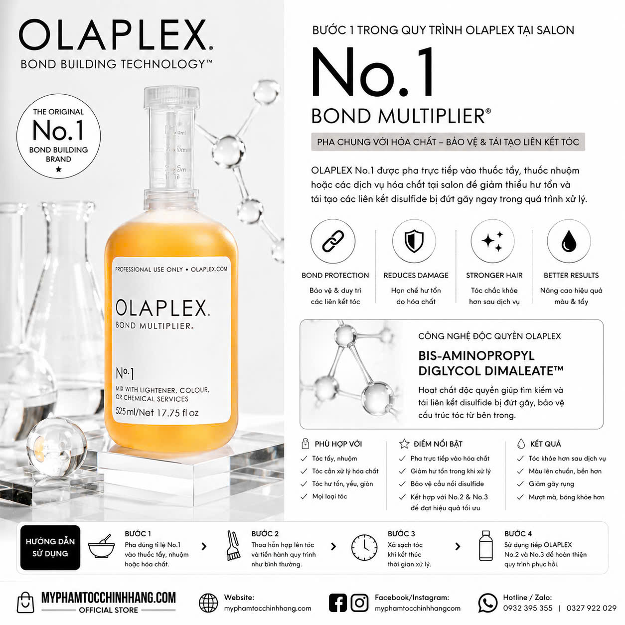 Bộ phục hồi tóc chuyên sâu Olaplex No.1 & No.2 dung tích 525ml SALON KIT