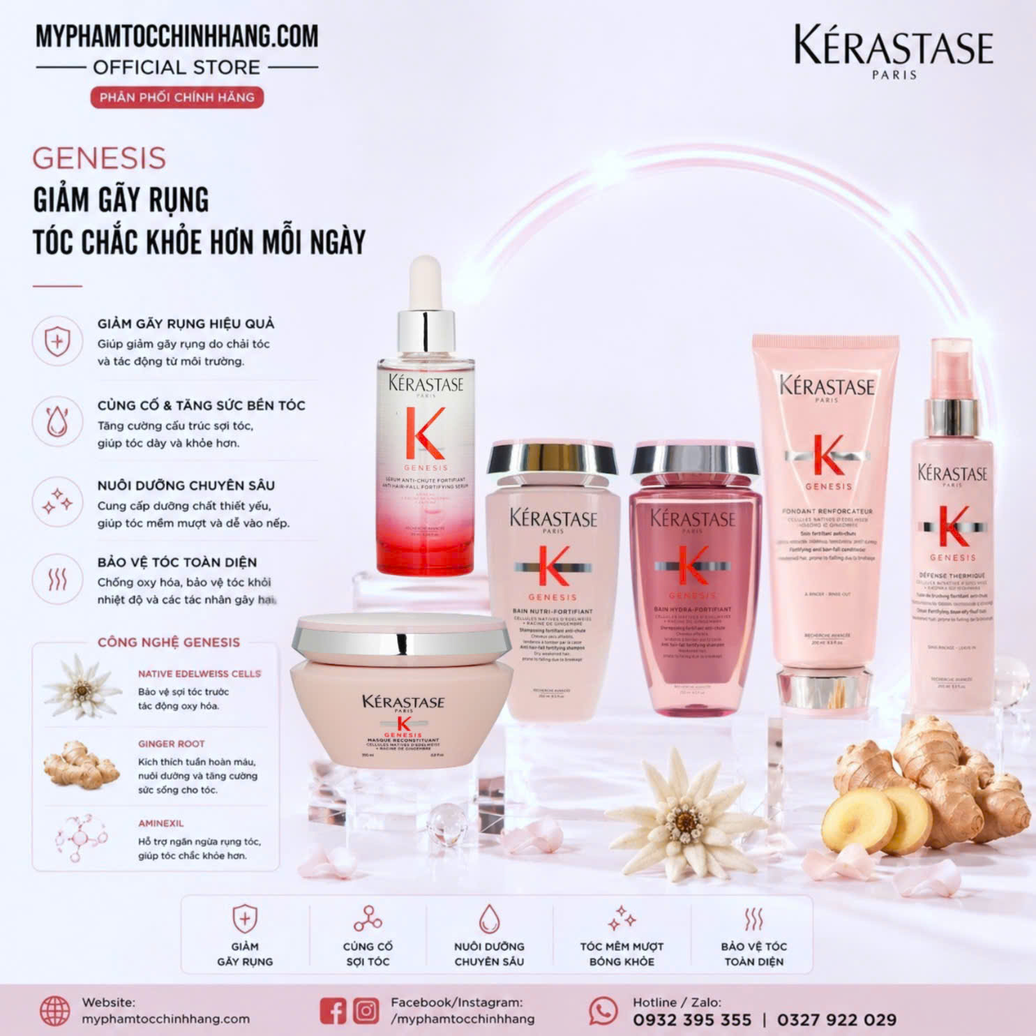Dầu gội và dầu xả Kérastase Genesis phục hồi sợi tóc yếu, giảm đứt gãy thân tóc