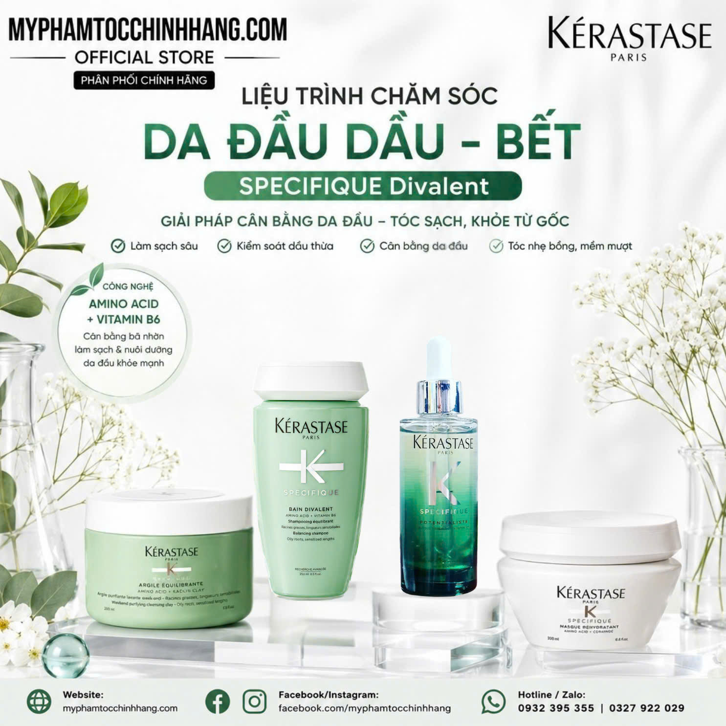 Dầu gội và Mặt nạ cho da đầu dầu Kérastase Divalent 250ml/ 500ml 1000ml