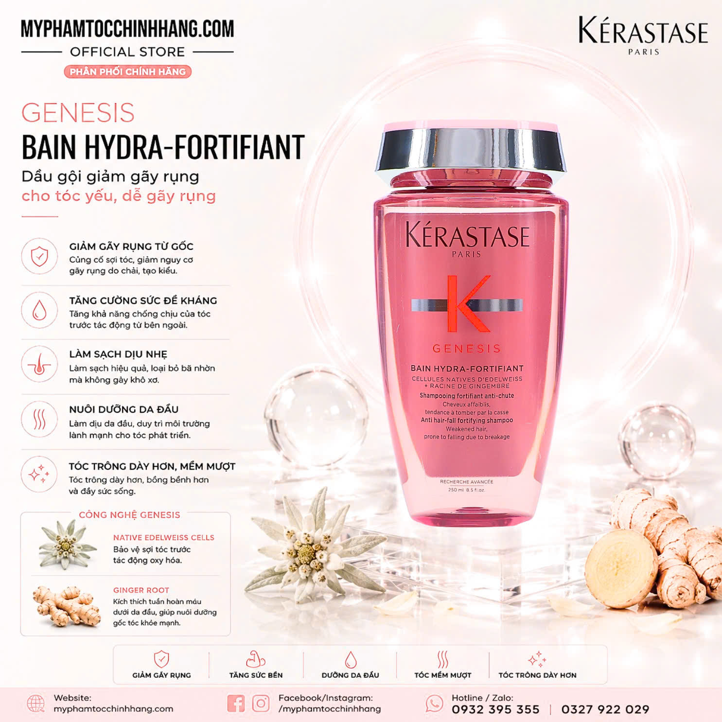 Dầu gội và dầu xả Kérastase Genesis phục hồi sợi tóc yếu, giảm đứt gãy thân tóc