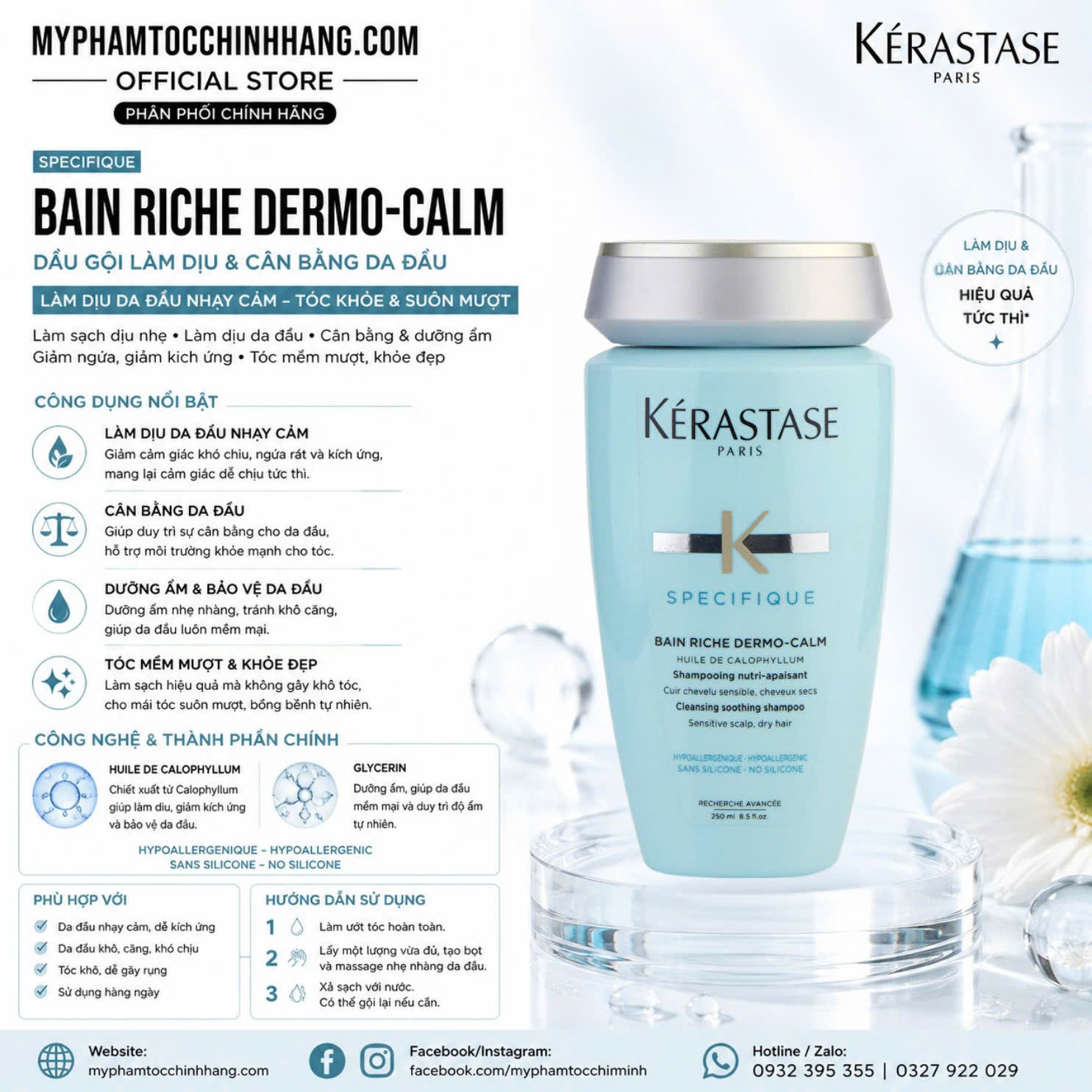 Dầu Gội Kérastase Spécifique Bain Dermo-Calm Cho Da Đầu Nhạy Cảm 250ml | 1000ml