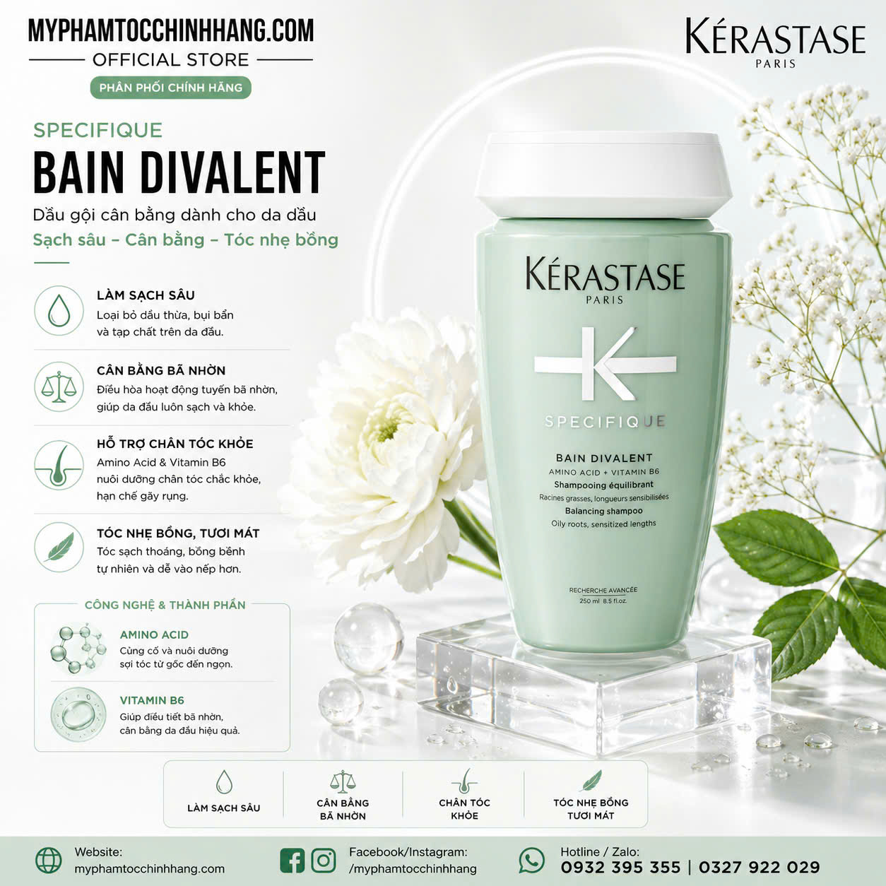 Dầu gội và Mặt nạ cho da đầu dầu Kérastase Divalent 250ml/ 500ml 1000ml