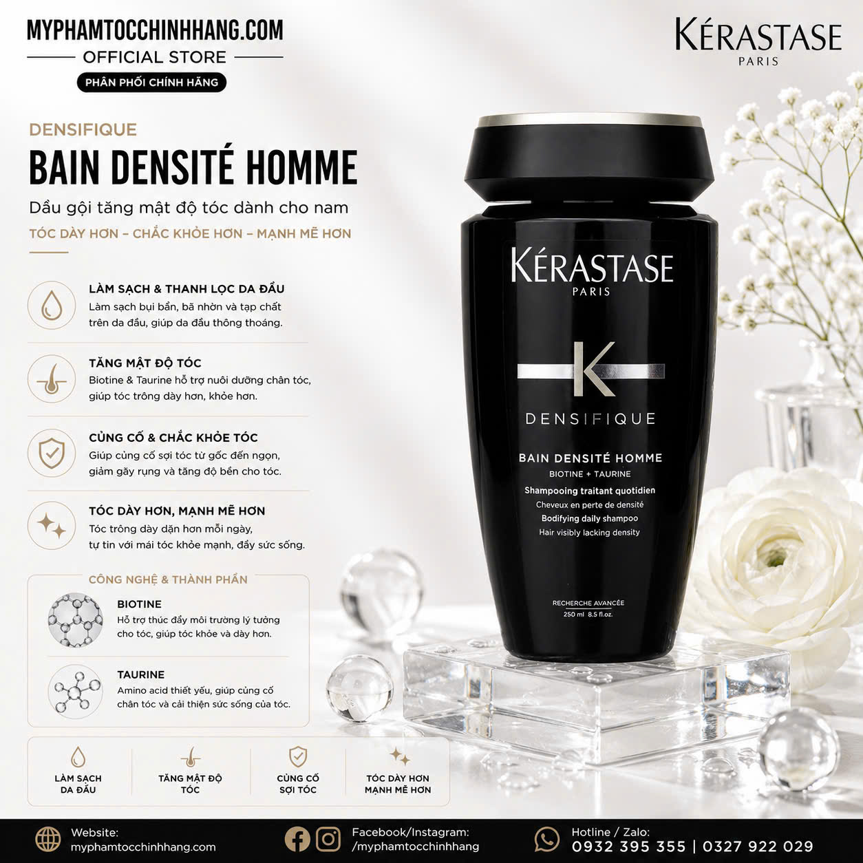 Dầu gội kích thích mọc tóc dành cho nam giới Kérastase Densifique Bain Densité Homme 250ml