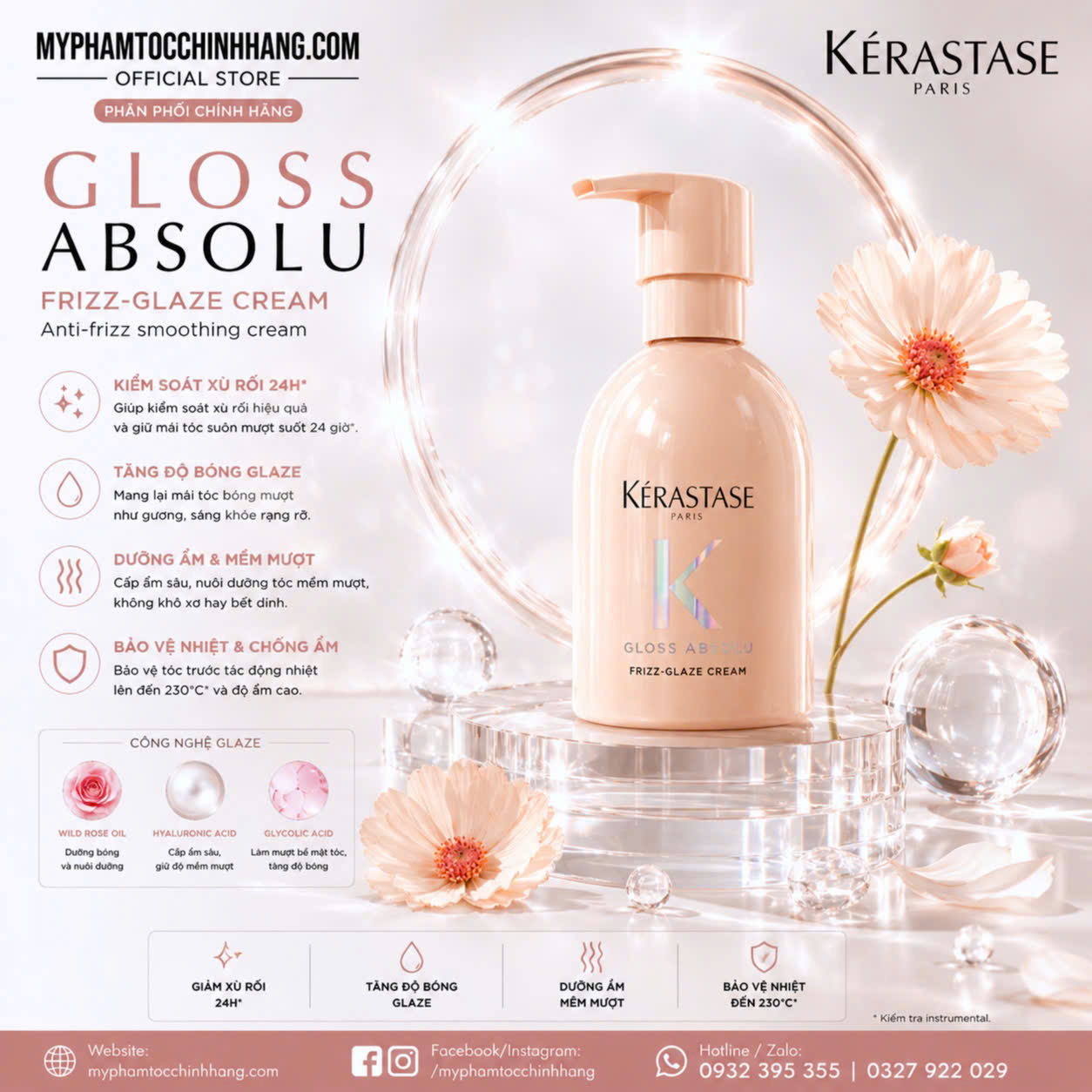 Kem dưỡng đa năng Kérastase Gloss Absolu Frizz-Glaze Cream 240ml | Kem xả khô chống xù, dưỡng bóng và kiểm soát tóc dày, tóc xoăn