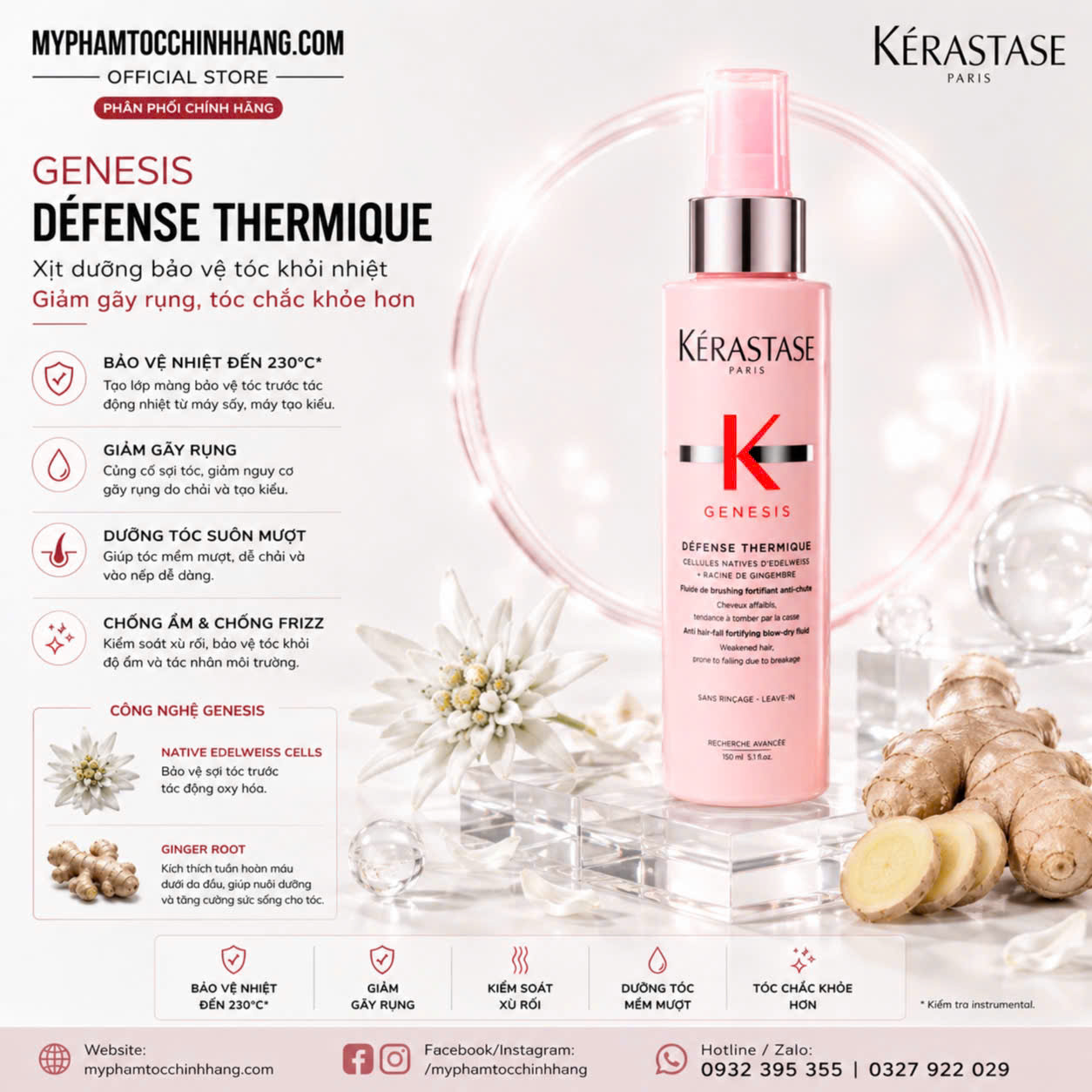 Xịt dưỡng chống gãy rụng Kérastase Genesis Défense Thermique Blow-Dry Primer 150ml