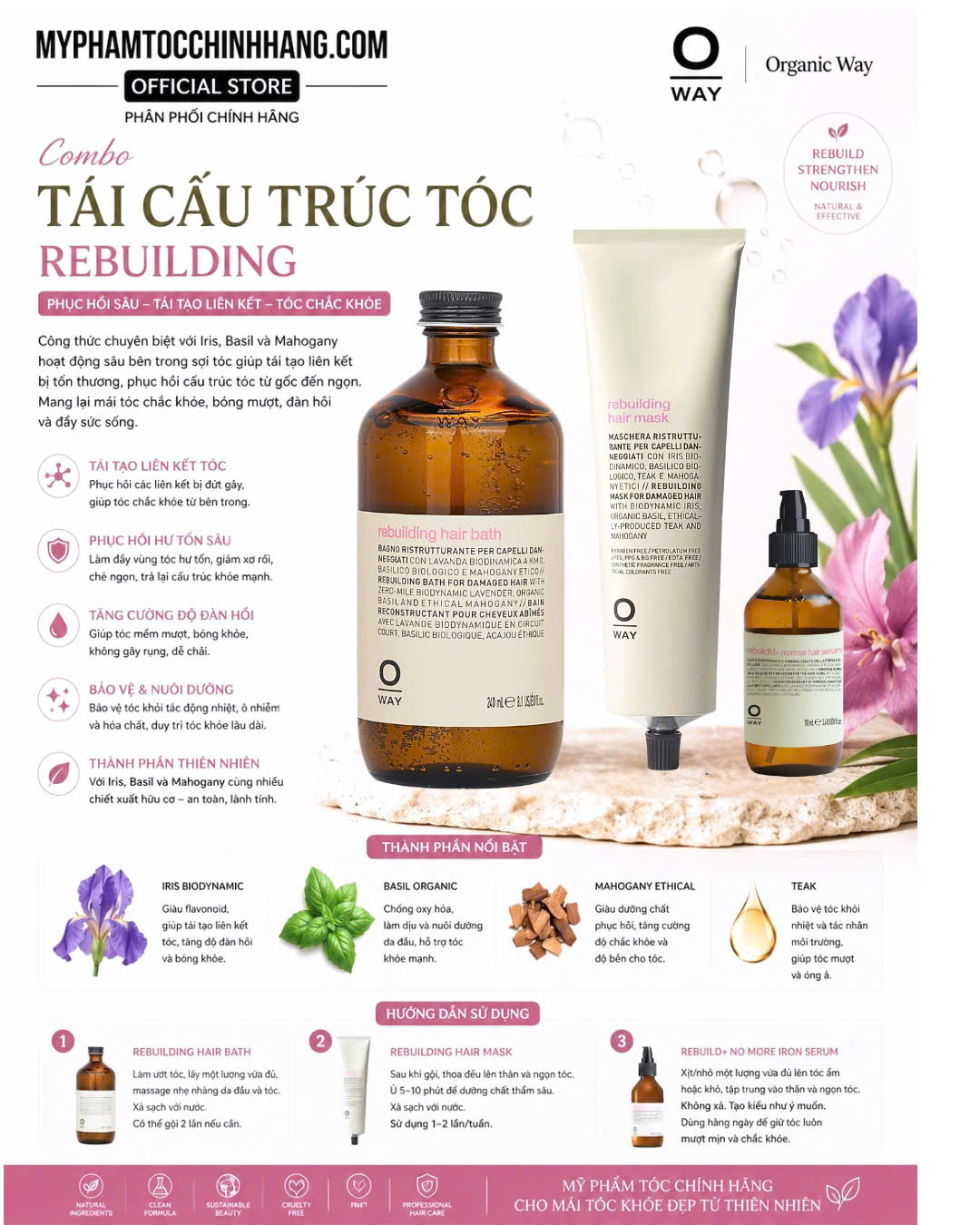 Dầu Gội Phục Hồi Tóc Hư Tổn OWAY Rebuilding Hair Bath 240ml/ 150ml/ 500ml/ 950ml