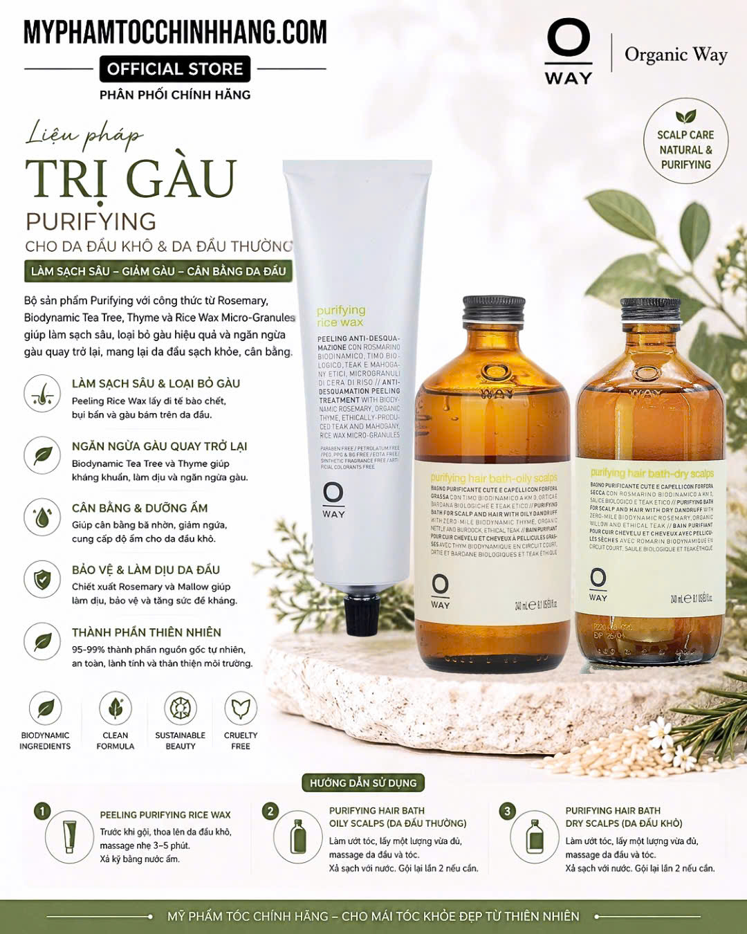 Dầu Gội Trị Gàu Cho Da Đầu Khô Oway Purifying Hair Bath for Dry Scalps