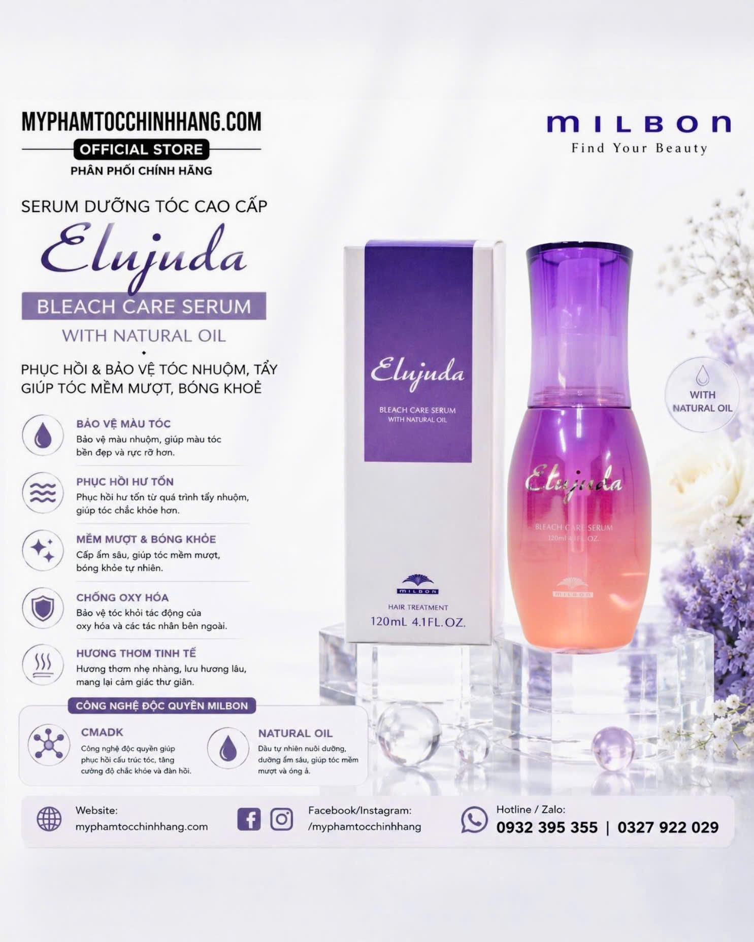 Dầu dưỡng Milbon Elujuda cho tóc tẩy bleach care serum 120ml