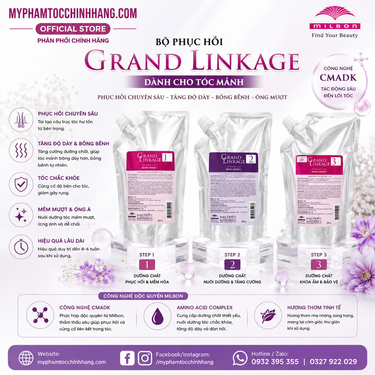 Bộ hấp phục hồi tóc hư tổn 3 bước Milbon Deesse’s Hair Treatment 3 Steps