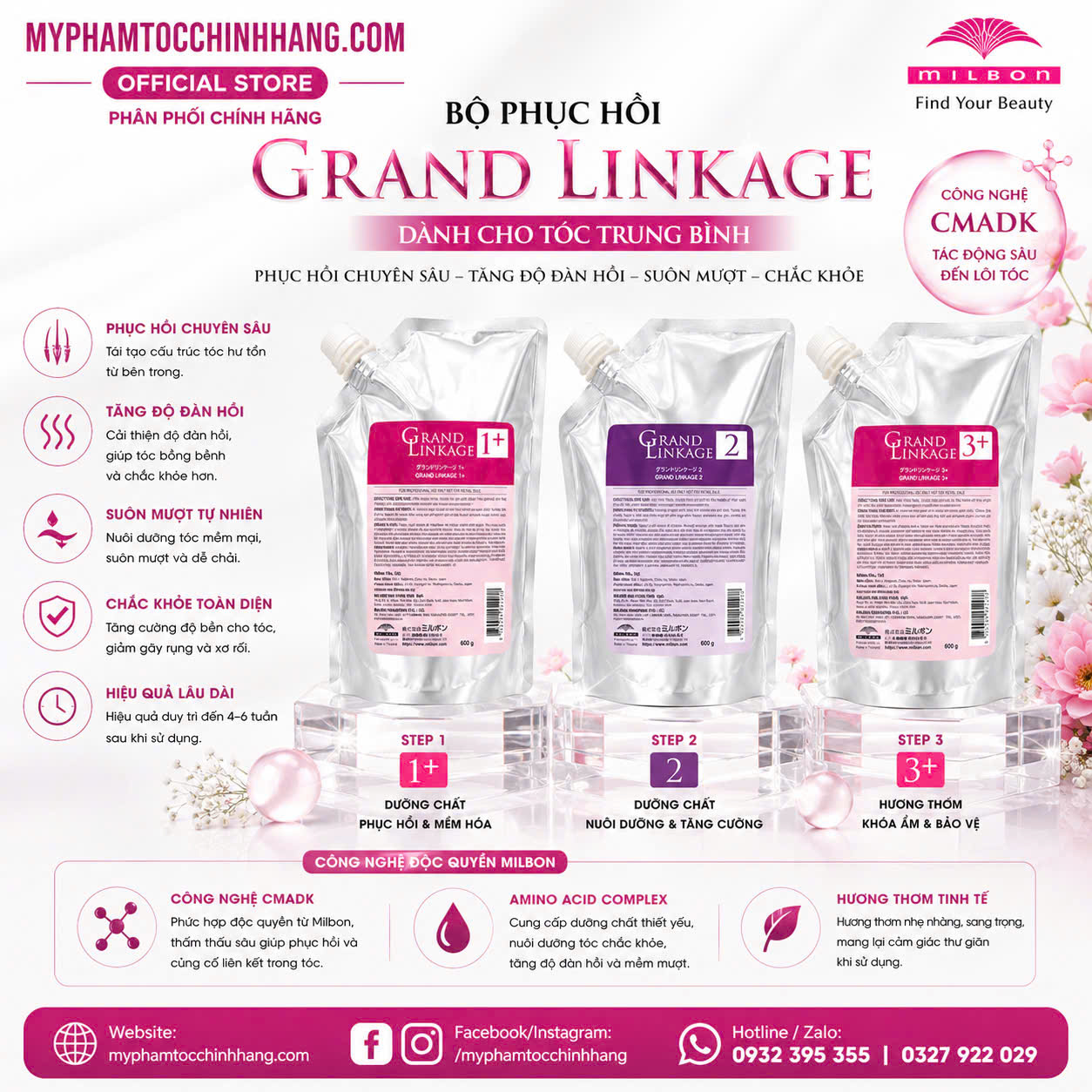Bộ hấp phục hồi tóc hư tổn 3 bước Milbon Deesse’s Hair Treatment 3 Steps