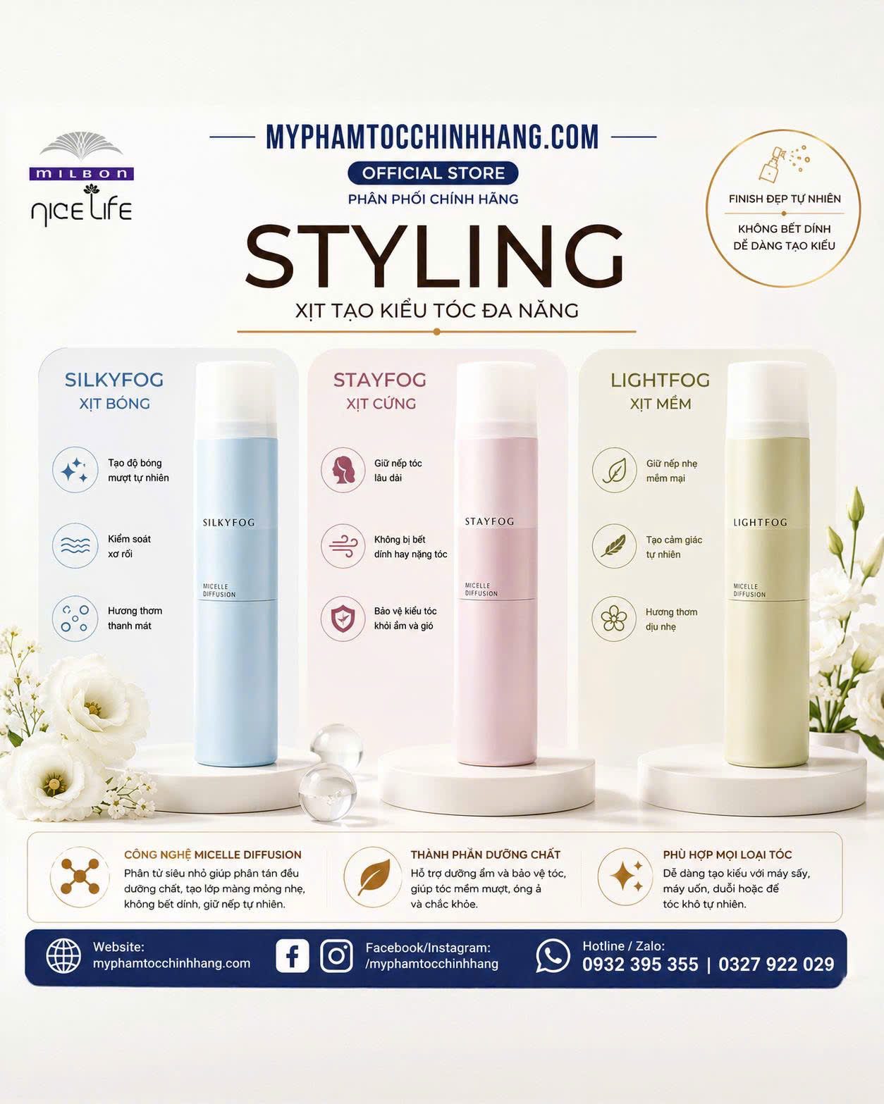 Xịt Tạo Kiểu Milbon Nigelle Lafusion Light Fog - Silky Fog - Stay Fog