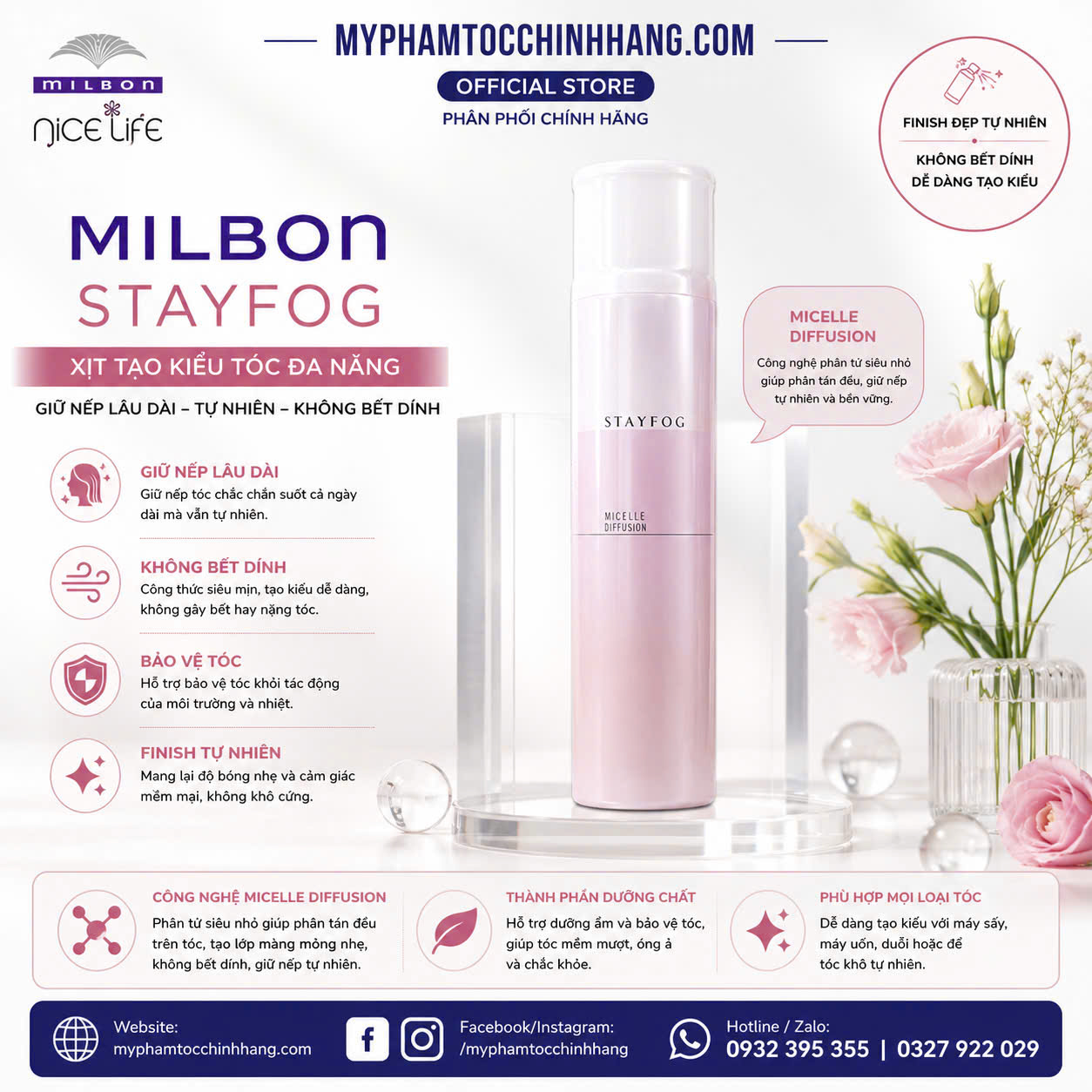 Xịt Tạo Kiểu Milbon Nigelle Lafusion Light Fog - Silky Fog - Stay Fog