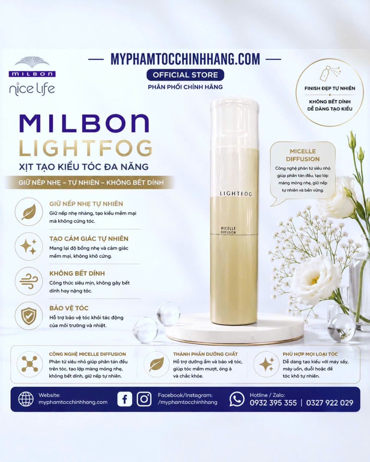 Xịt Tạo Kiểu Milbon Nigelle Lafusion Light Fog - Silky Fog - Stay Fog