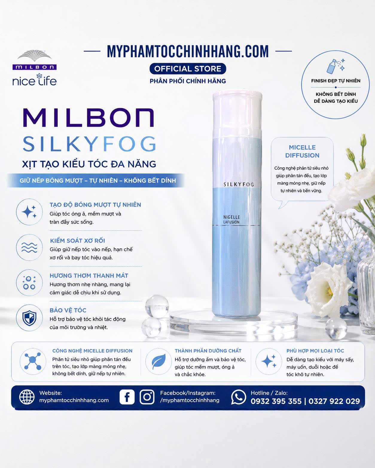 Xịt Tạo Kiểu Milbon Nigelle Lafusion Light Fog - Silky Fog - Stay Fog