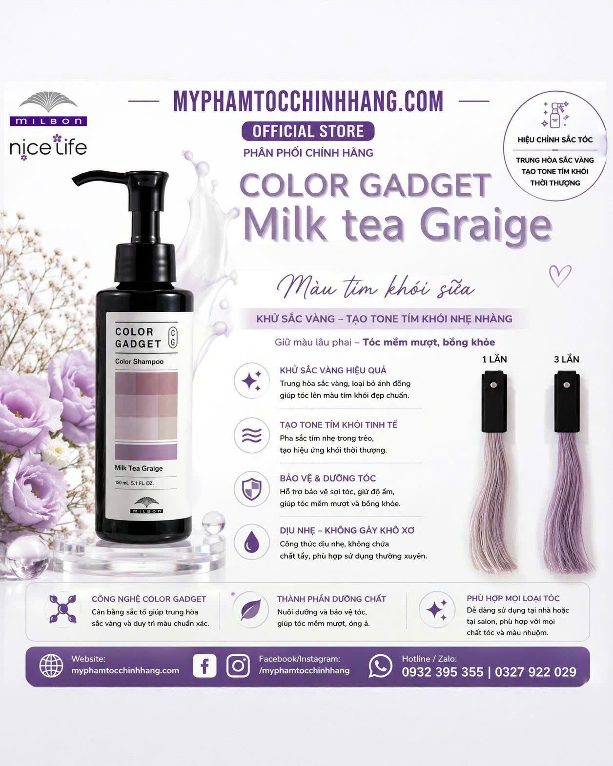 Dầu gội bù màu Milbon Color Gadget shampoo 150ml