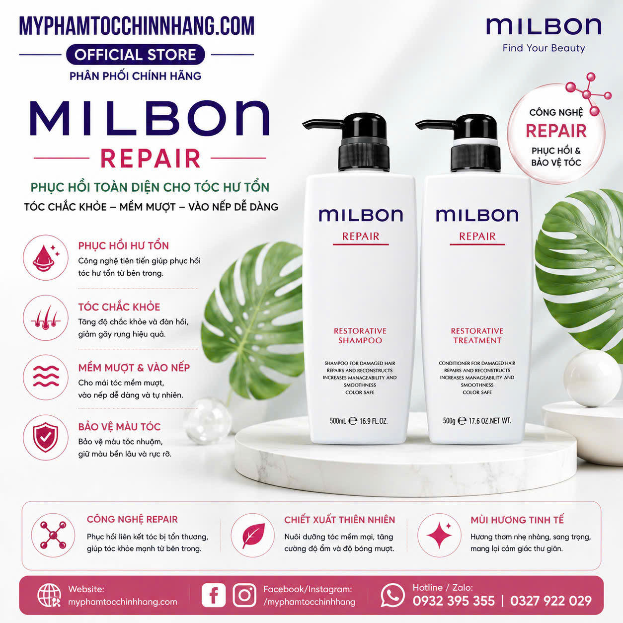 Gội xả Milbon Restorative bổ sung keratin cho tóc nhuộm tẩy 200ml- 500ml