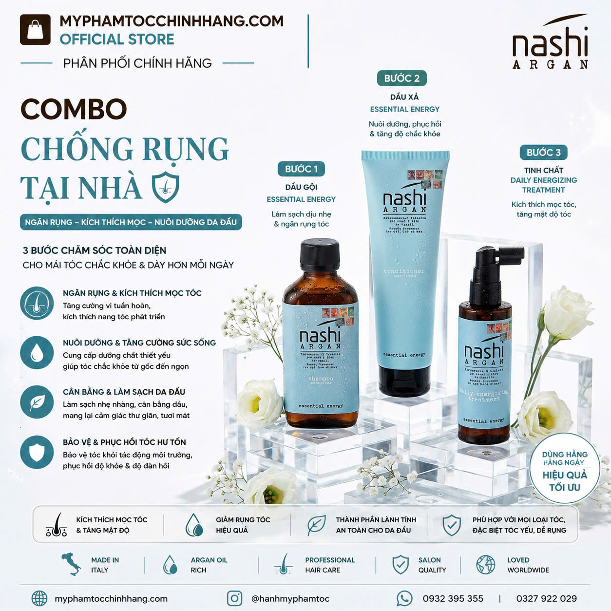 Bộ dầu gội – dầu xả chống rụng tóc Nashi Energy -Nashi Argan Energy Shampoo & Conditioner