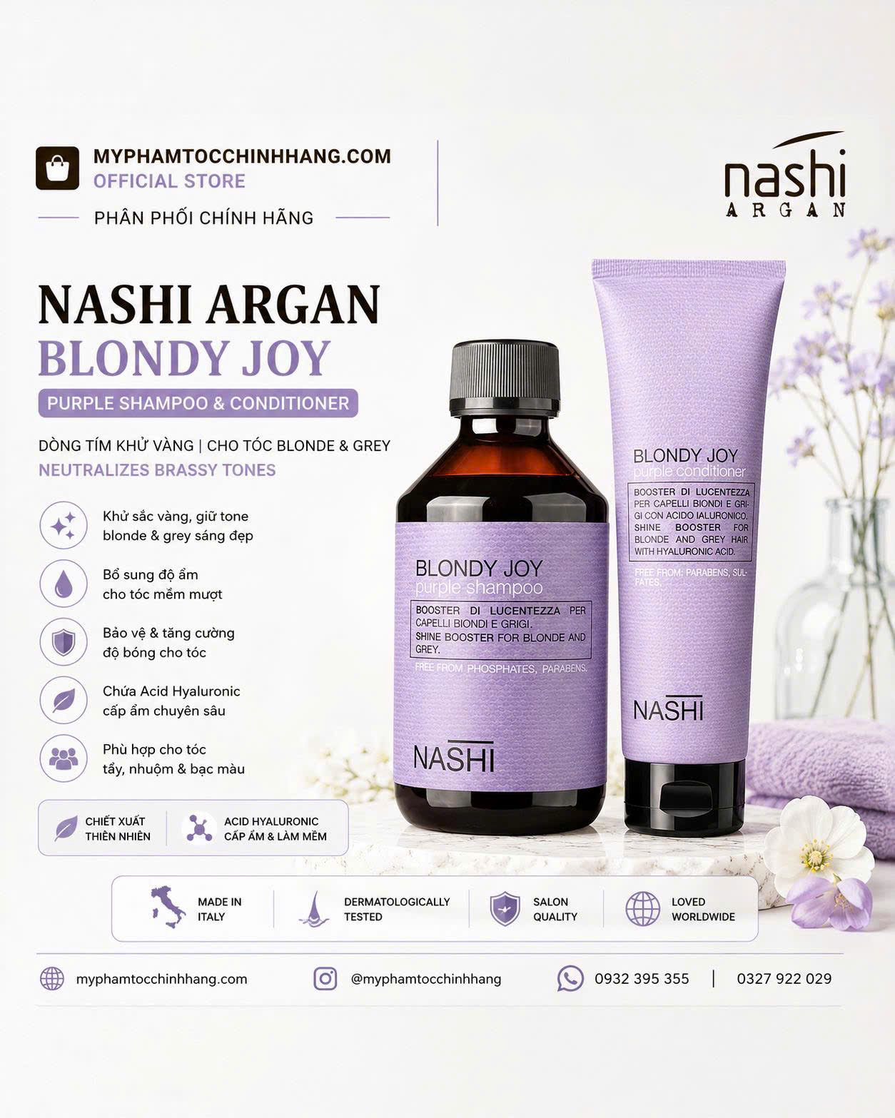 DẦU GỘI XẢ TÍM KHỬ ÁNH VÀNG NASHI  BLONDY JOY 250ML -  150ML/ 1000ml