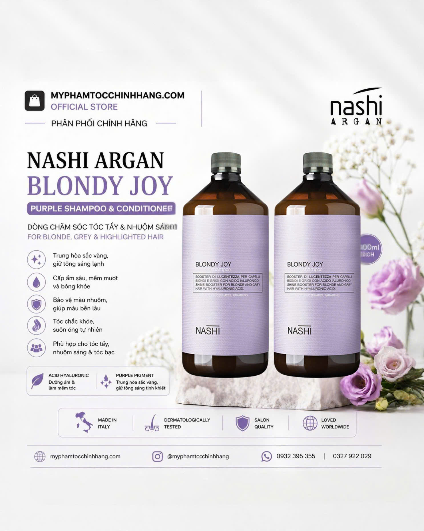 DẦU GỘI XẢ TÍM KHỬ ÁNH VÀNG NASHI  BLONDY JOY 250ML -  150ML/ 1000ml