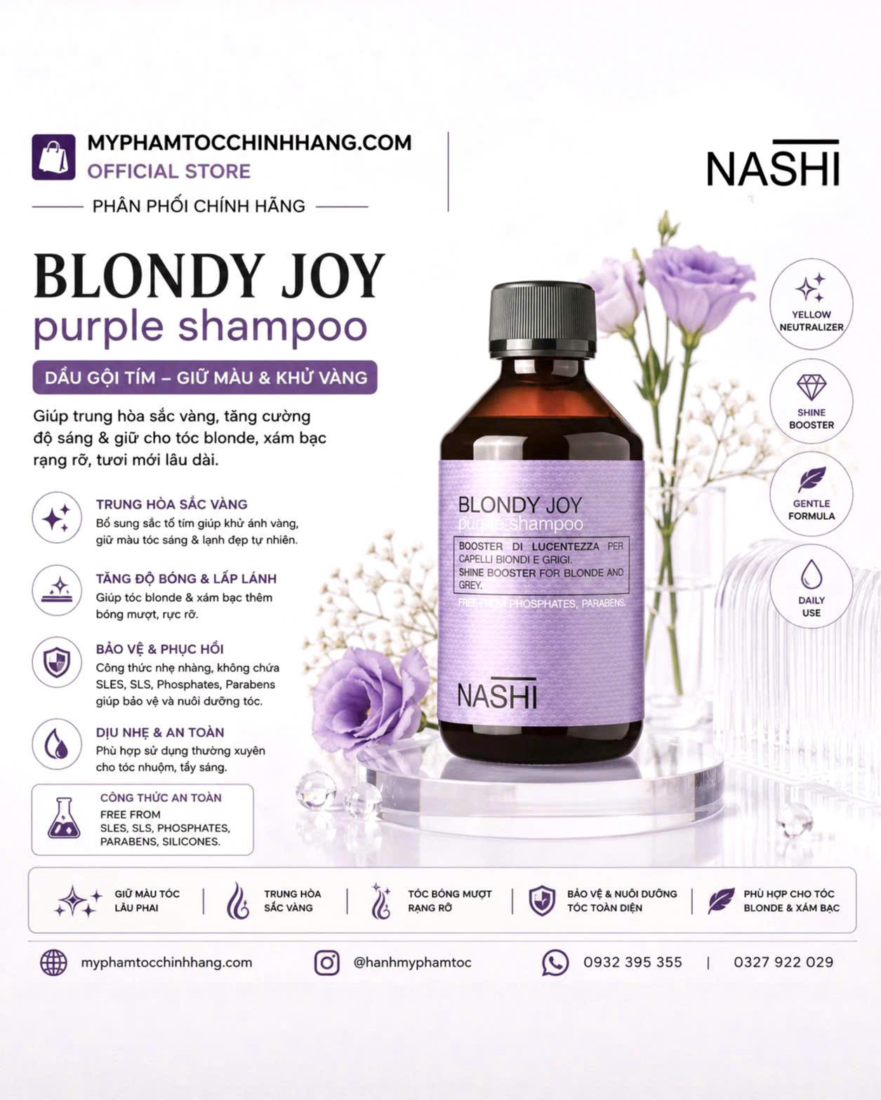 DẦU GỘI XẢ TÍM KHỬ ÁNH VÀNG NASHI  BLONDY JOY 250ML -  150ML/ 1000ml