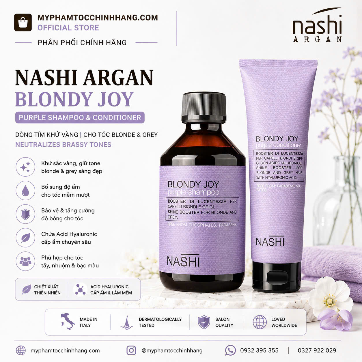 DẦU GỘI XẢ TÍM KHỬ ÁNH VÀNG NASHI  BLONDY JOY 250ML -  150ML/ 1000ml