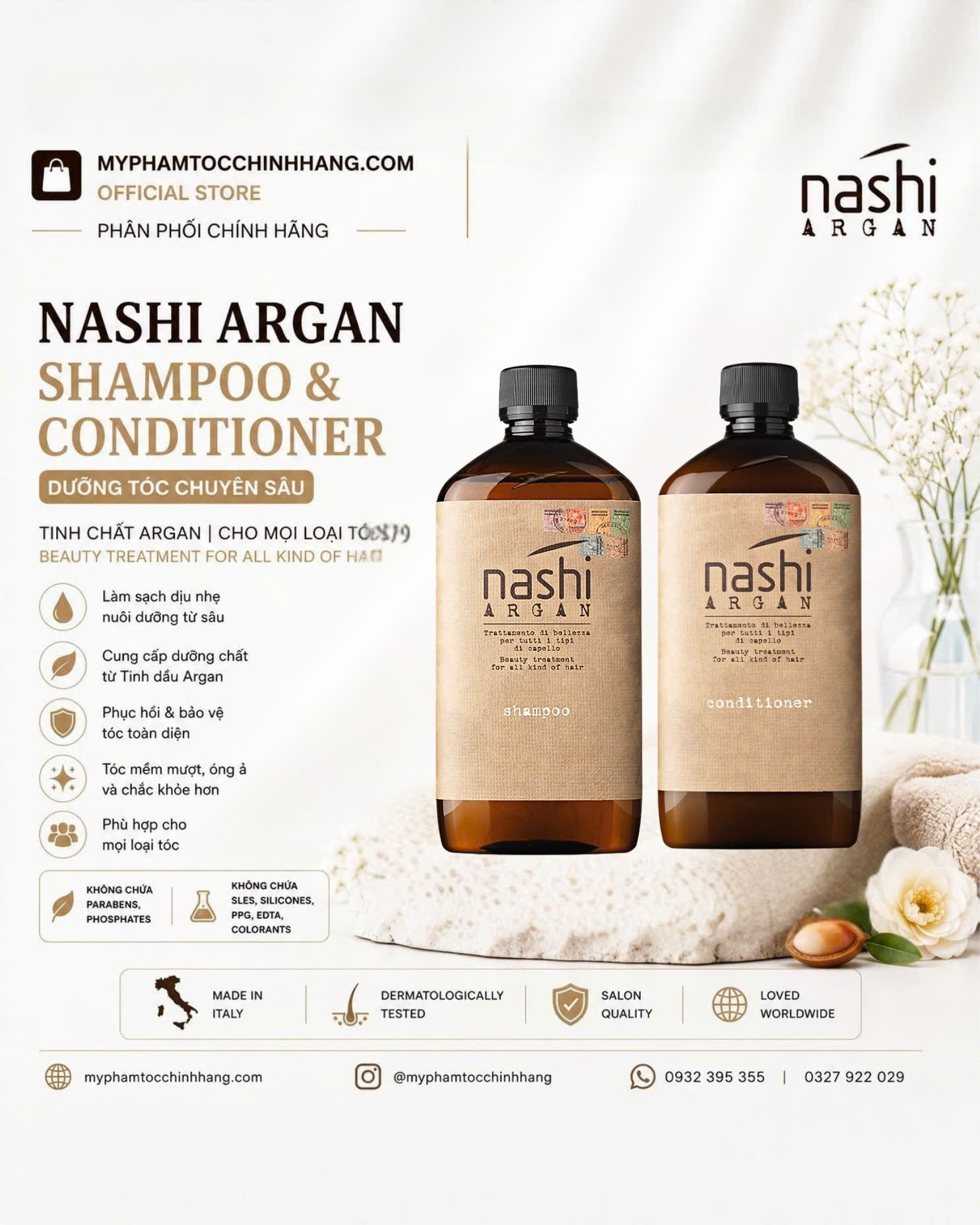 Bộ dầu gội – dầu xả dưỡng phục hồi tóc Nashi Argan Classic Shampoo & Conditioner 200ml/500ml/1000ml
