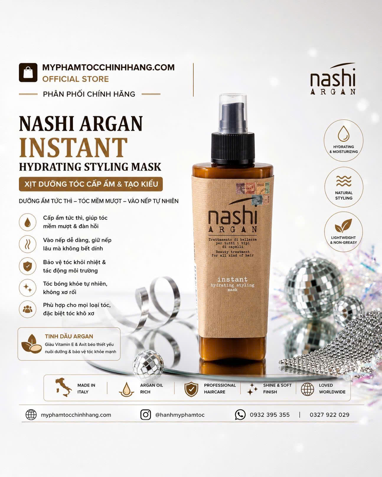 Xả khô tạo kiểu dưỡng ẩm tức thì Nashi Argan Instant Hydrating Styling Mask 150ml (mẫu mới)