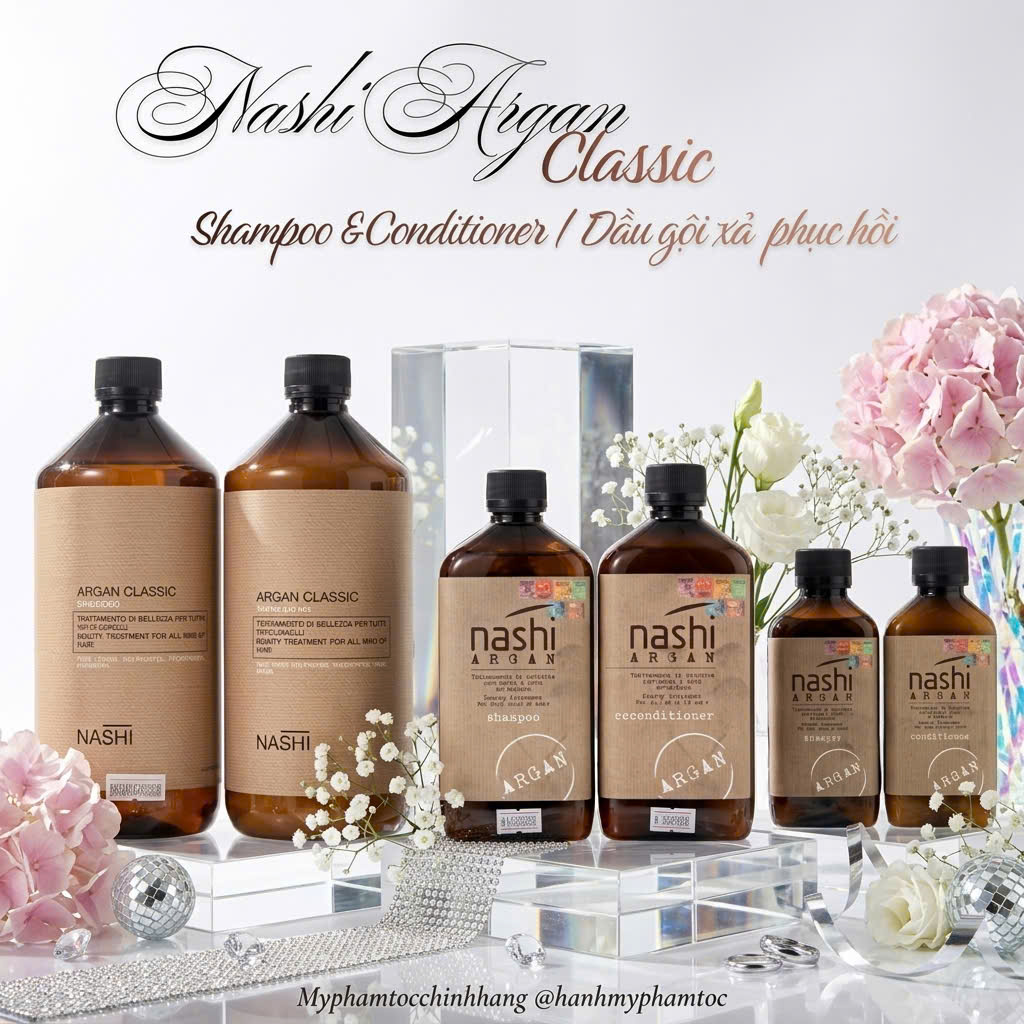 Bộ dầu gội – dầu xả dưỡng phục hồi tóc Nashi Argan Classic Shampoo & Conditioner 200ml/500ml/1000ml