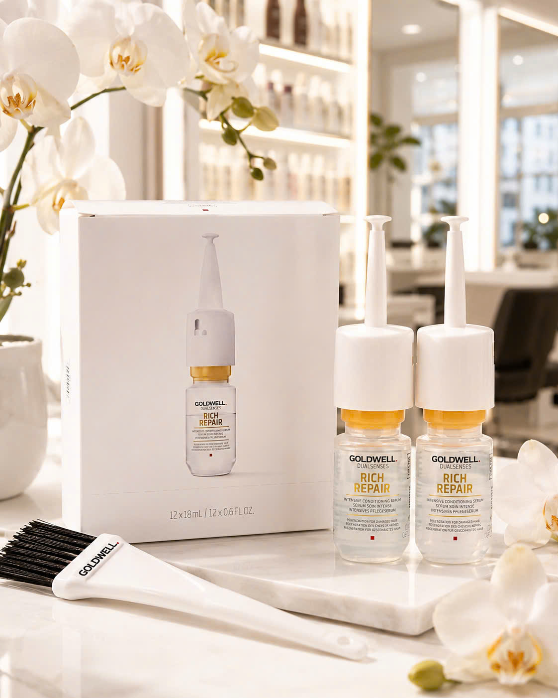 Huyết thanh dưỡng tóc chuyên sâu Goldwell Dualsenses Rich Repair 18ml (Goldwell Dualsenses Rich Repair Intensive Conditioning Serum)