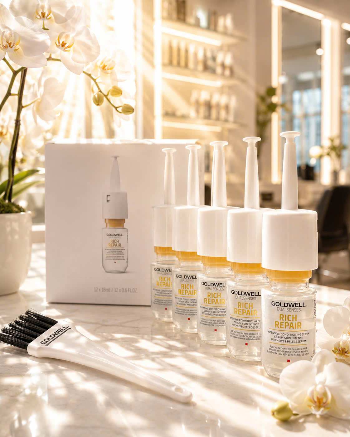 Huyết thanh dưỡng tóc chuyên sâu Goldwell Dualsenses Rich Repair 18ml (Goldwell Dualsenses Rich Repair Intensive Conditioning Serum)